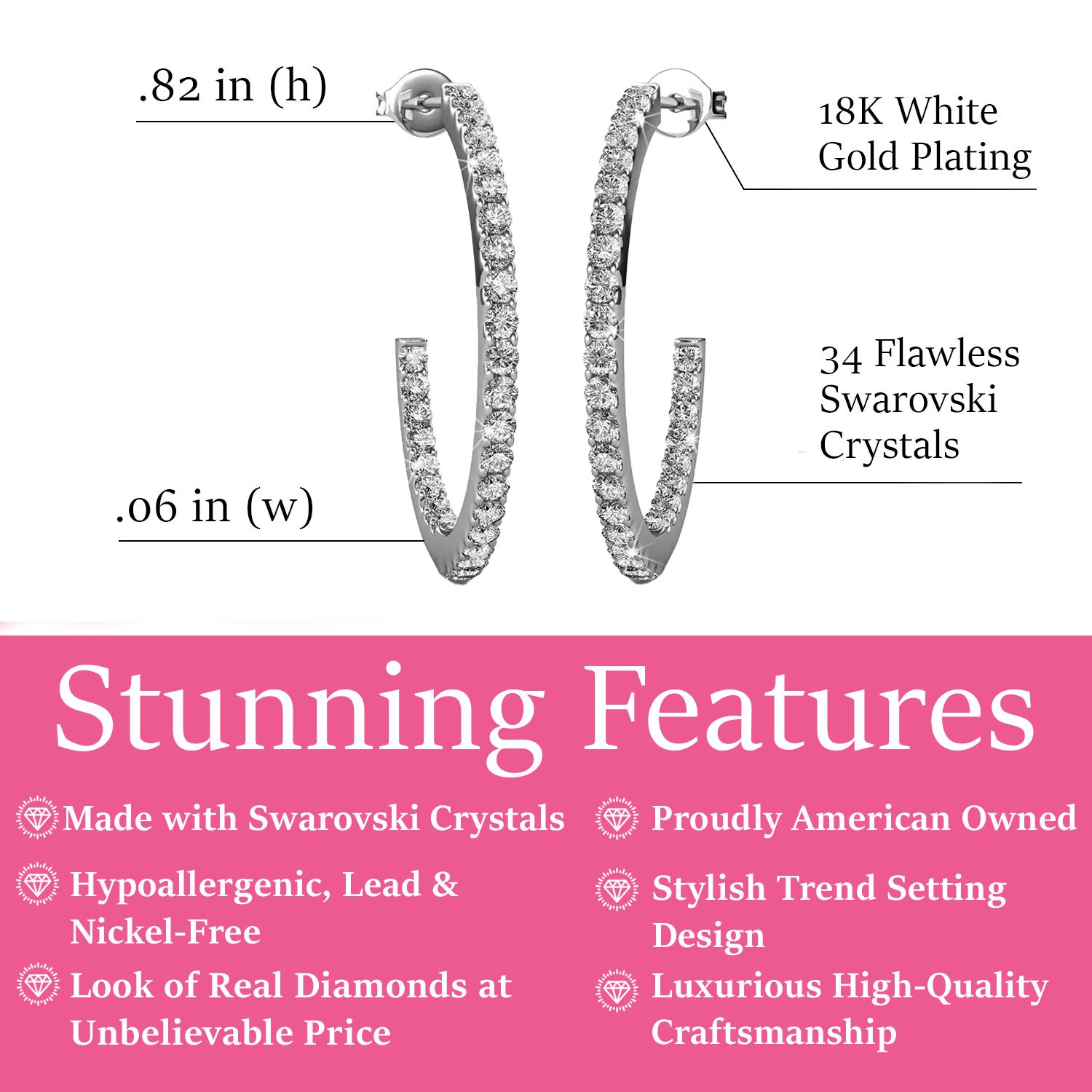Rosalyn 18k White Gold Plated 20mm Hoop Earrings with Swarovski Crystals