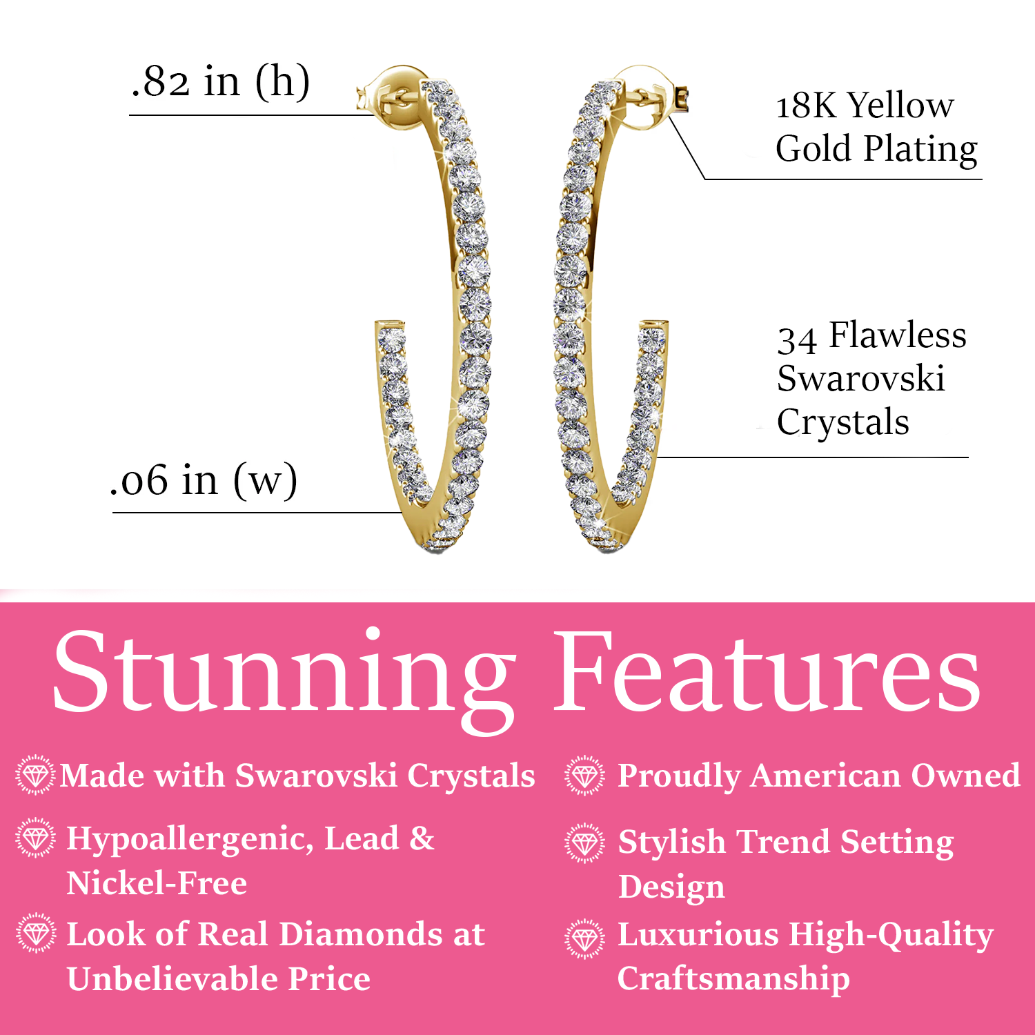 Rosalyn 18k White Gold Plated 20mm Hoop Earrings with Swarovski Crystals