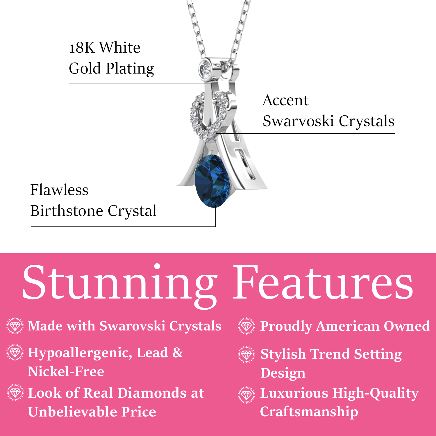 Serenity December Birthstone Blue Topaz Necklace 18k White Gold Plated Silver Necklace with Round Cut Swarovski Crystals