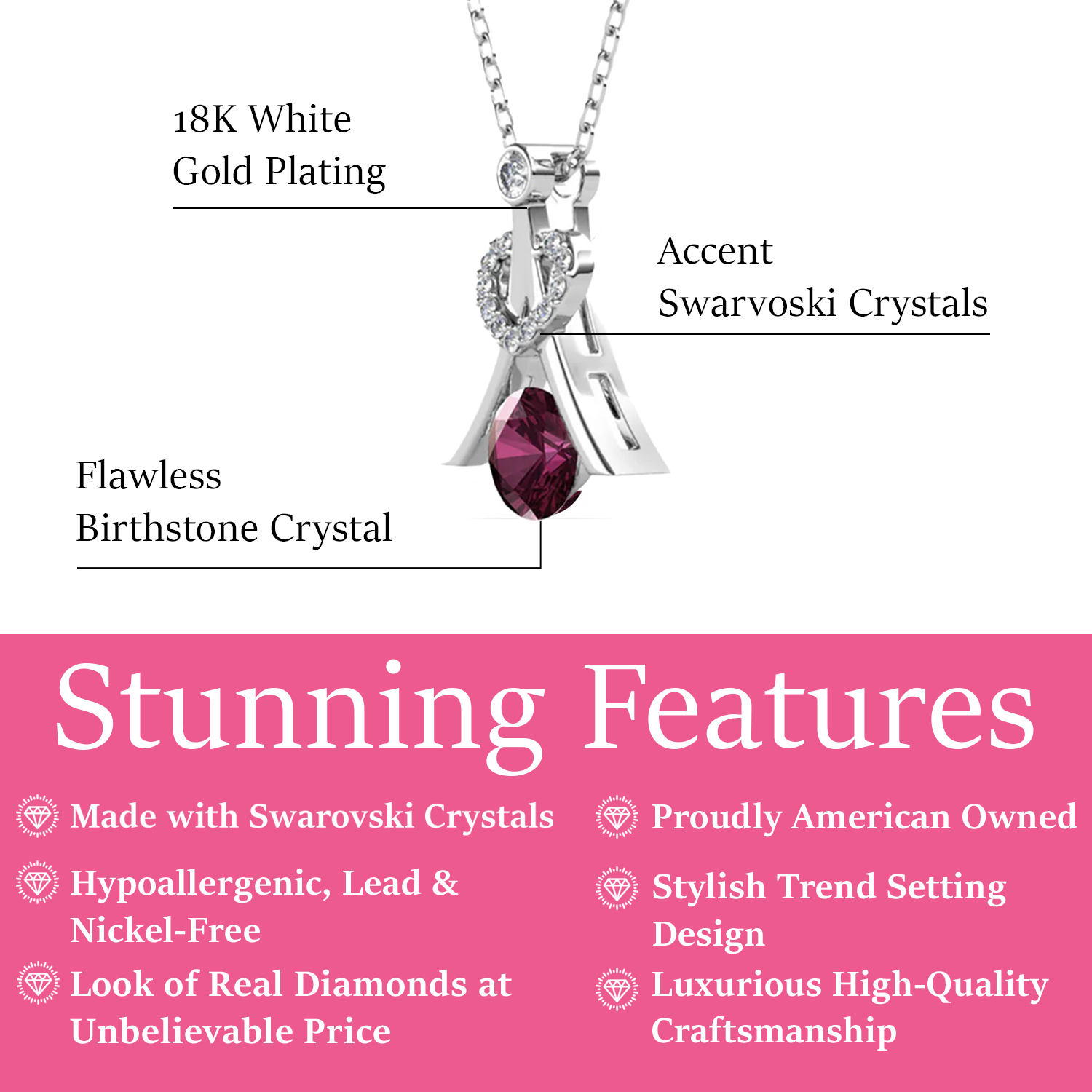 Serenity February Birthstone Amethyst Necklace 18k White Gold Plated Silver Necklace with Round Cut Swarovski Crystals