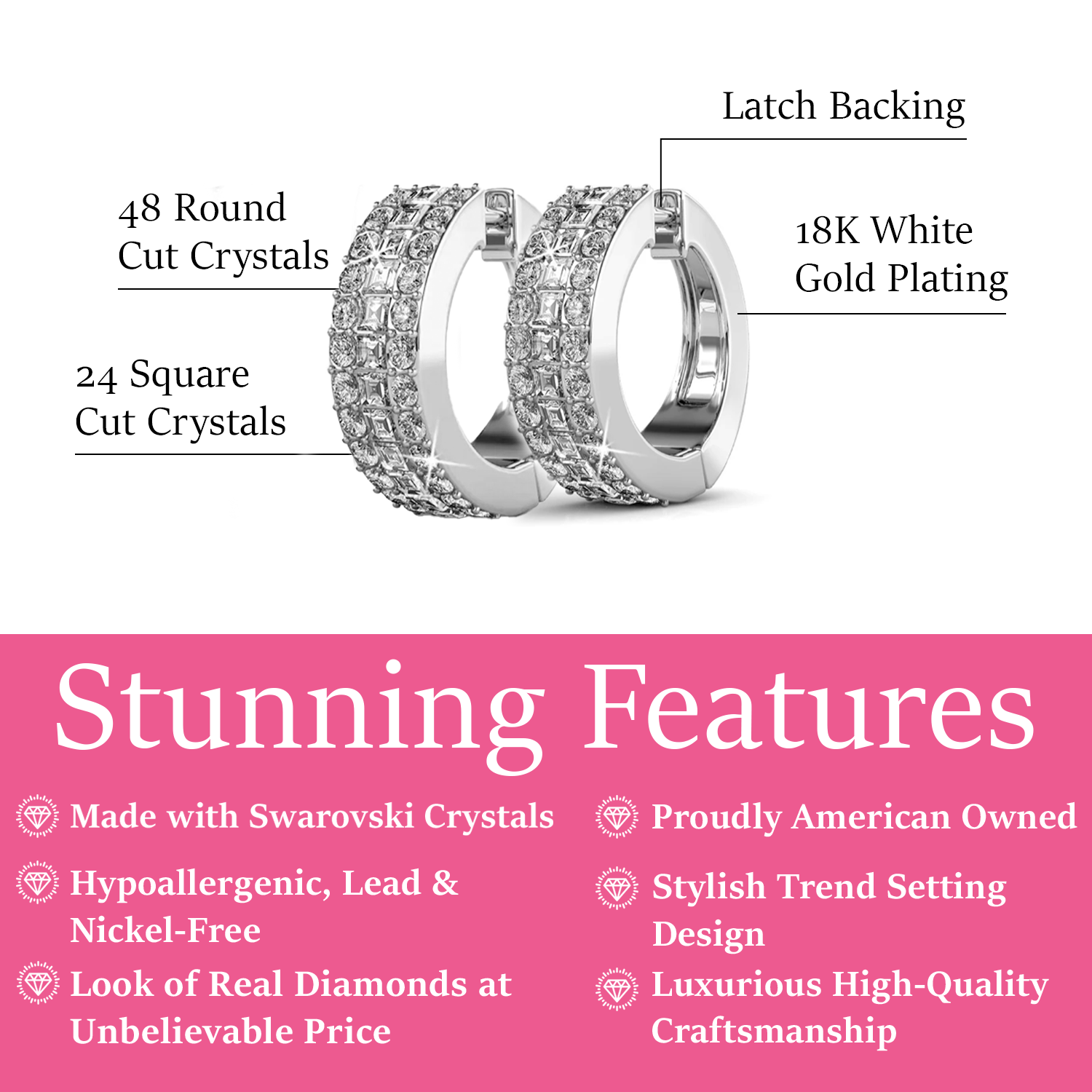 Wrenley 18k White Gold Plated 16mm Hoop Earrings with Swarovski Crystals
