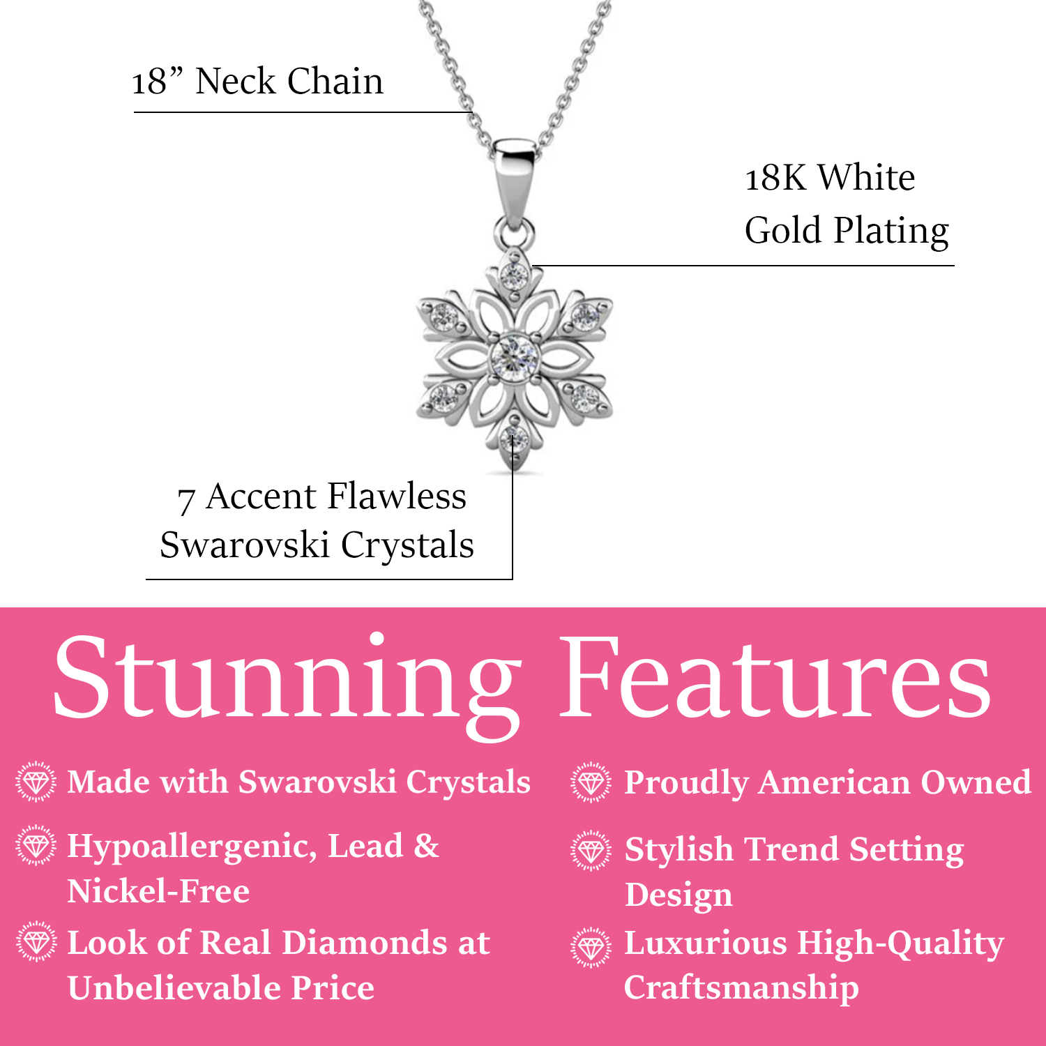 Sunny 18k White Gold Plated Crystal Necklace with Swarovski Crystals