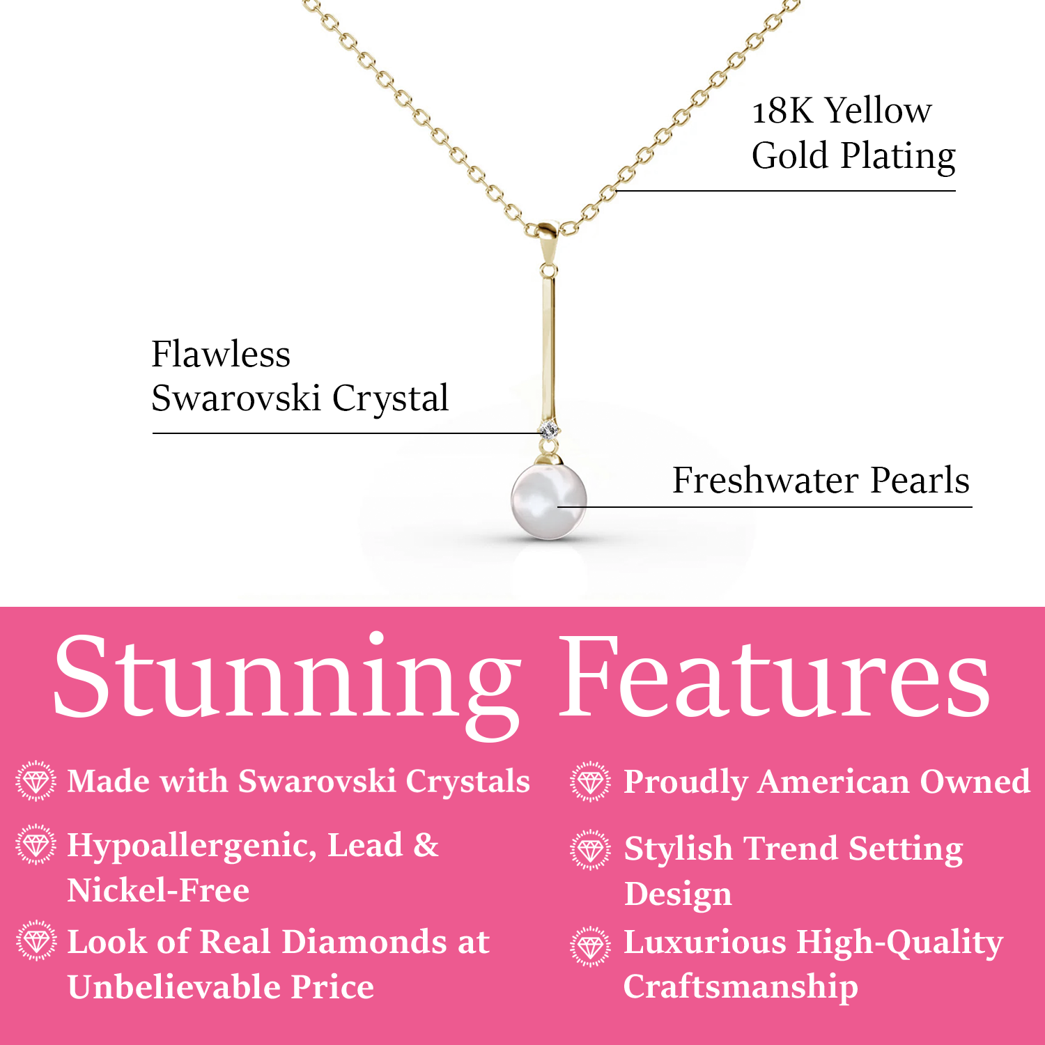 Tatum 18k White Gold Plated Dangle Pearl Pendant Necklace
