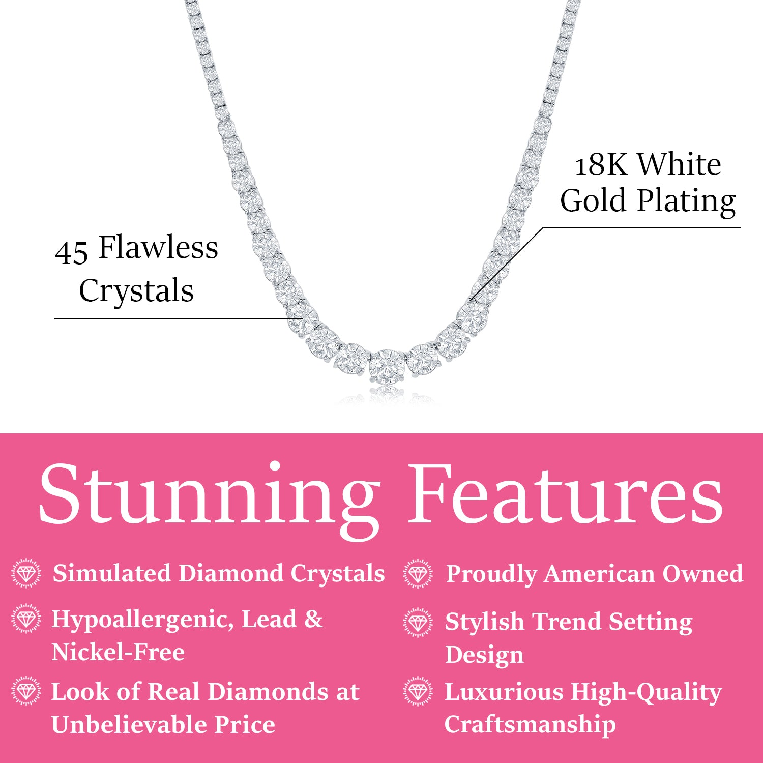 Whitney 18k White Gold Plated Necklace with Simulated Diamond Crystals