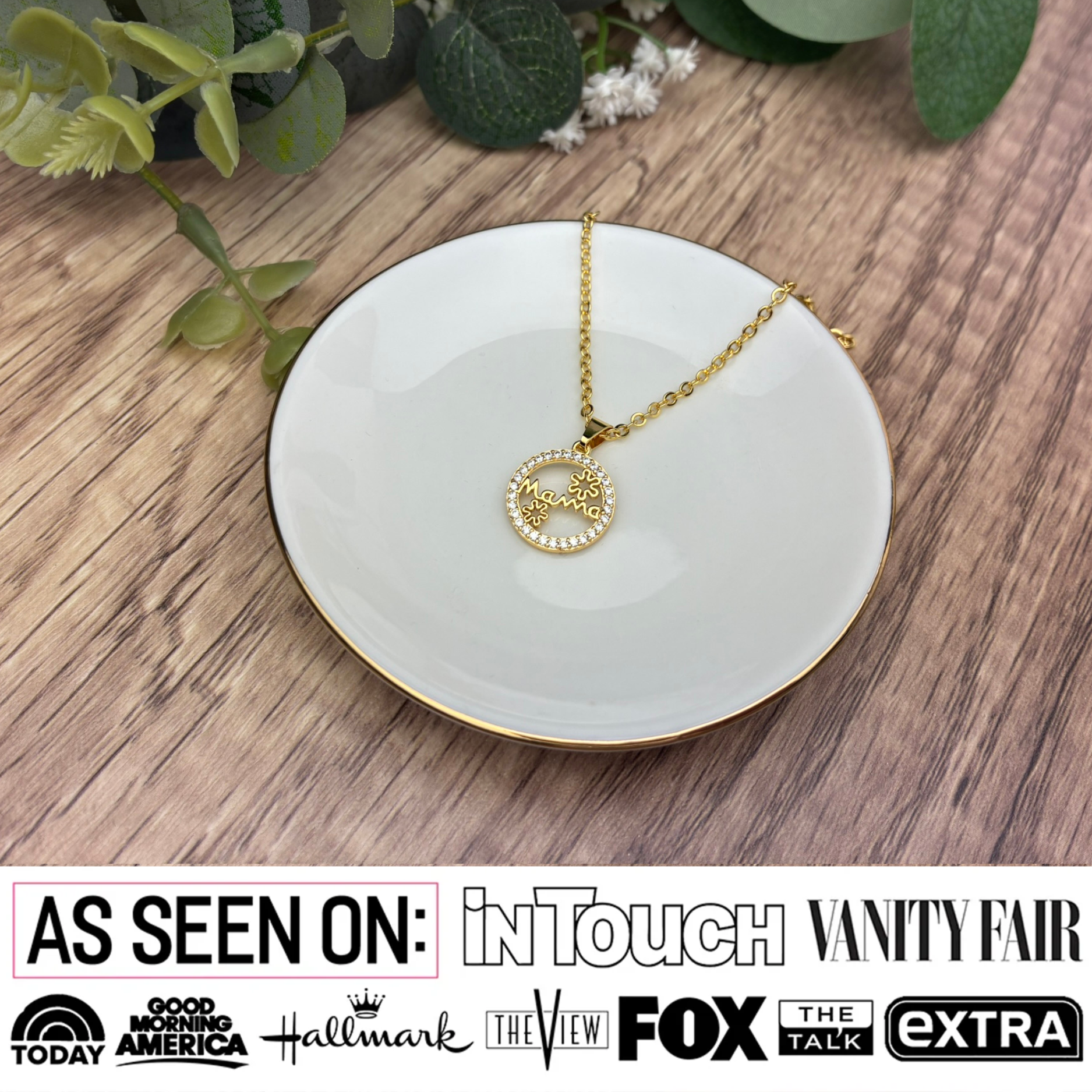 Willa 18k White Gold Plated Circle Mama Necklace with Simulated Diamond Crystals