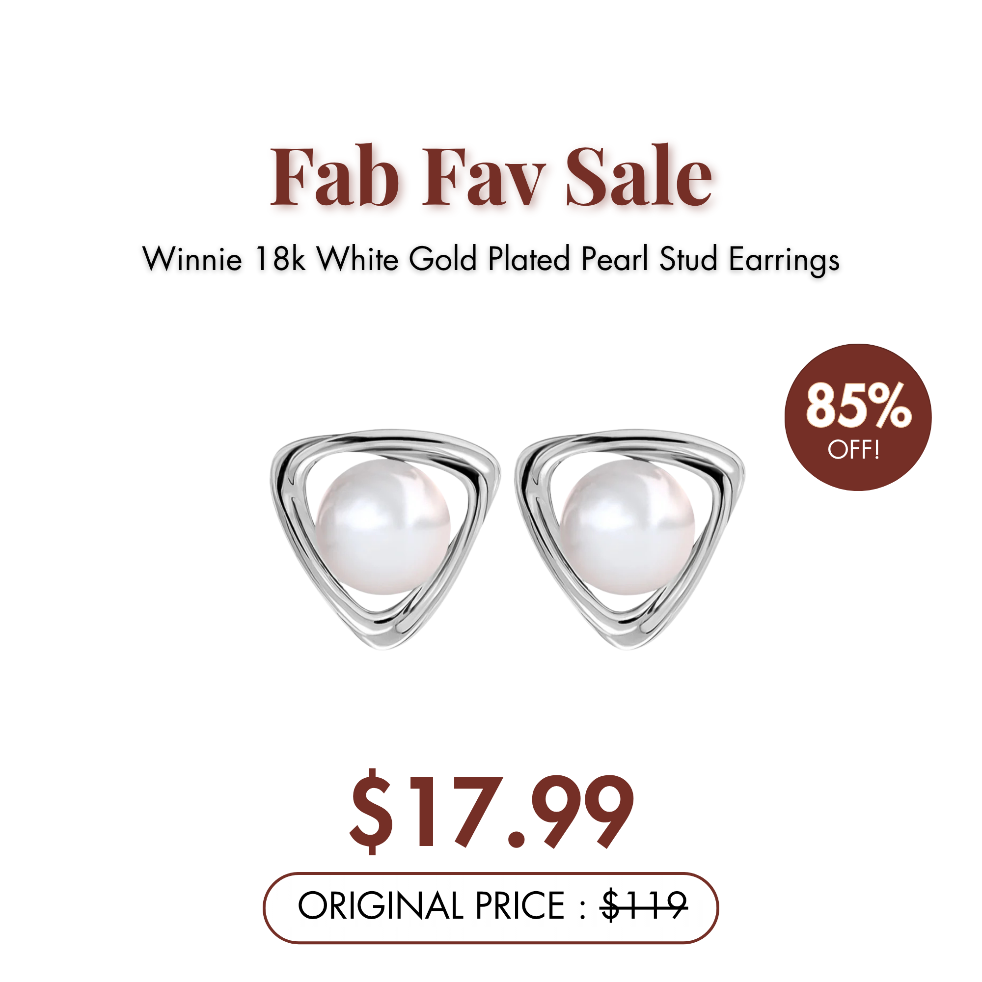 Winnie 18k White Gold Plated Pearl Stud Earrings — Fab Fav Sale