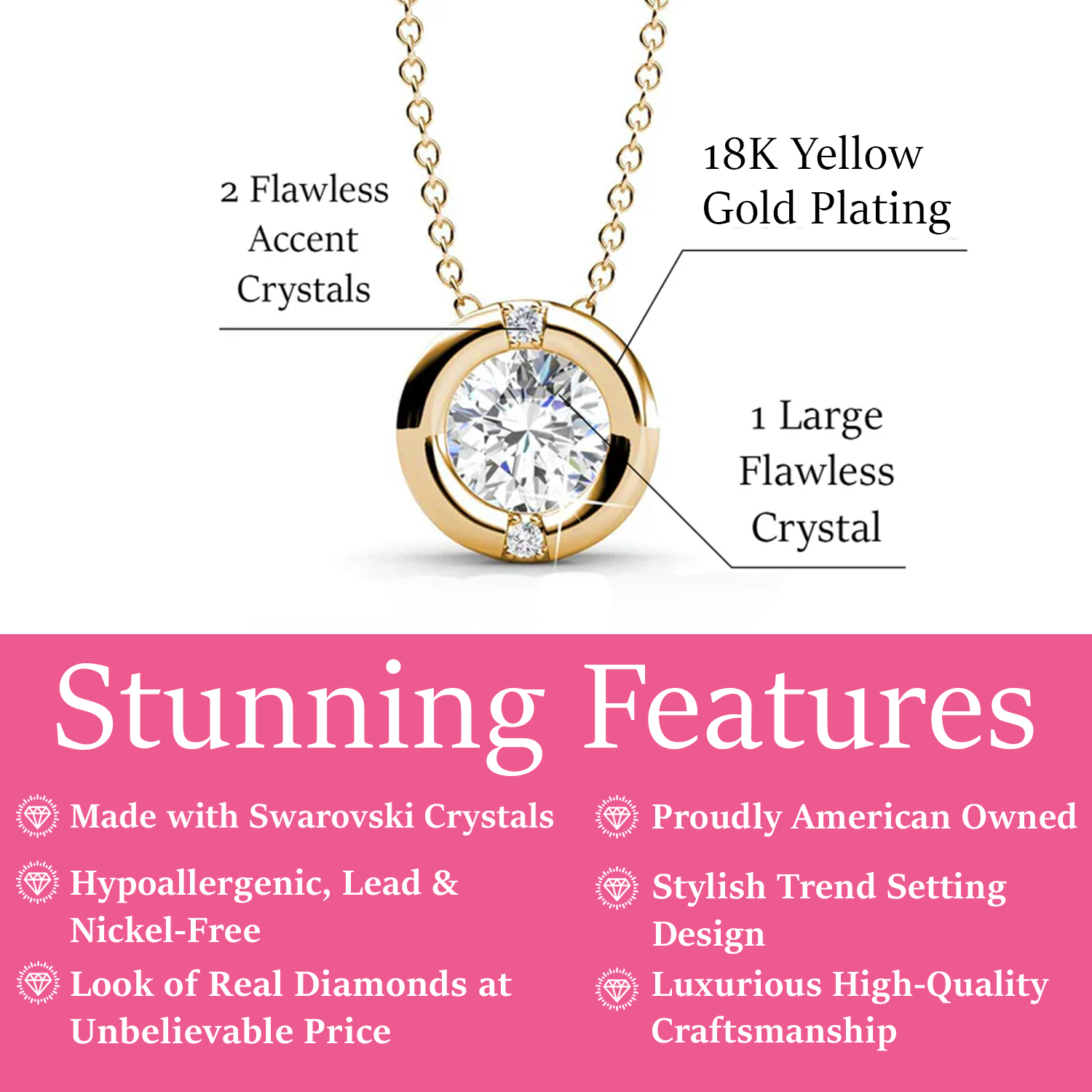 Zara 18k White Gold Plated Pendant Necklace Featuring Round-Cut Swarovski Crystals features