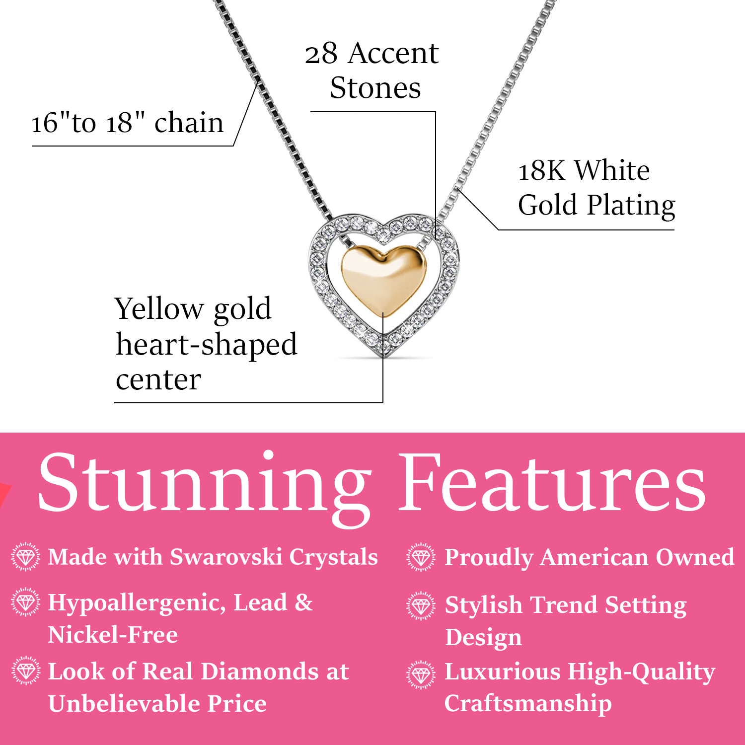 Susan 18k White Gold Plated Halo Heart Necklace with Swarovski Crystals