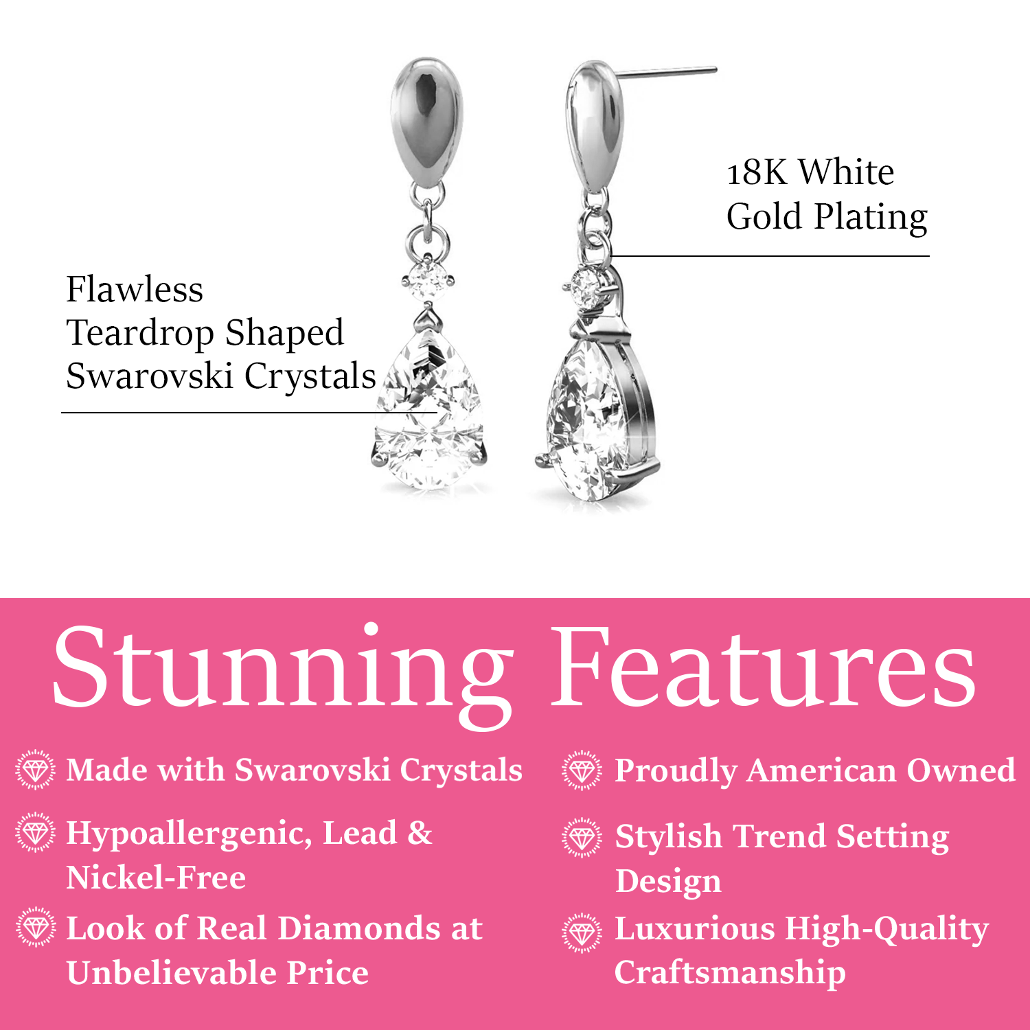 Zoey 18K White Gold Drop Earrings with Swarovski Crystals — Final Sale