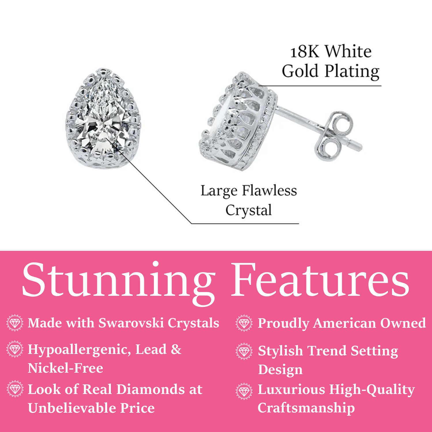 Zola 18k White Gold Plated Sterling Silver Tear drop Stud Earrings with Simulated Diamond Crystals — Final Sale