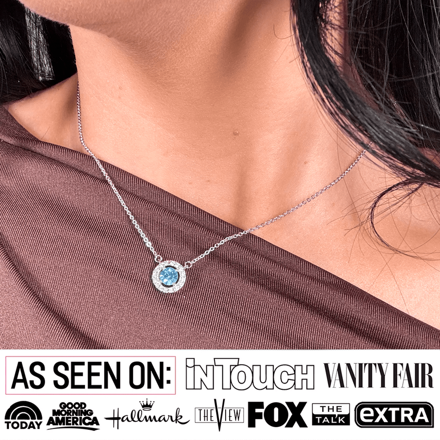 Royal Birthstone 18K White Gold Plated Necklace Featuring Halo of Round Cut Swarovski Crystals