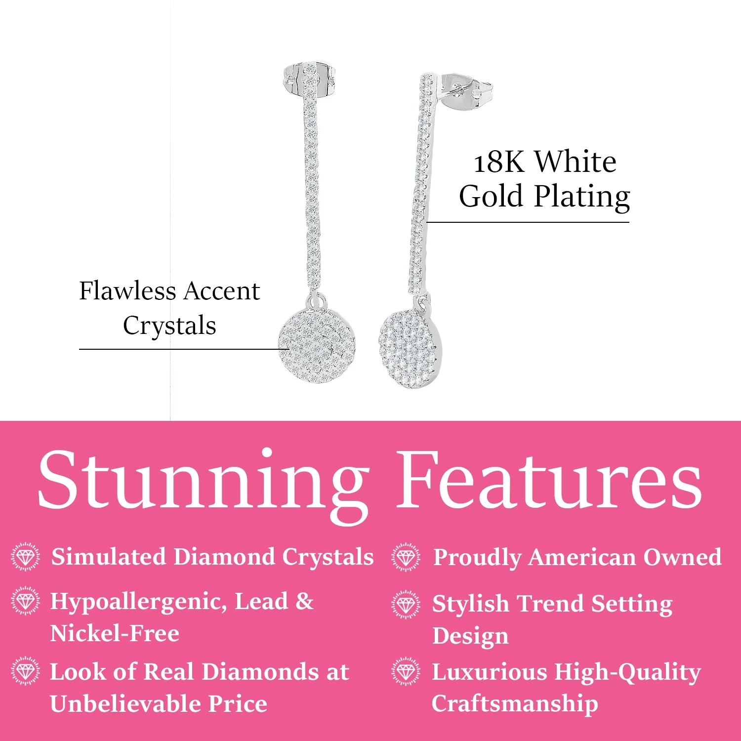 Hazel 18k White Gold Plated Silver Drop Dangle Earrings with Simulated Diamond Crystals