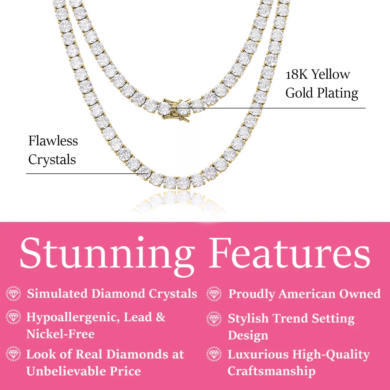 Priscilla 18k White Gold Plated Tennis Necklace with Simulated Diamond Crystals