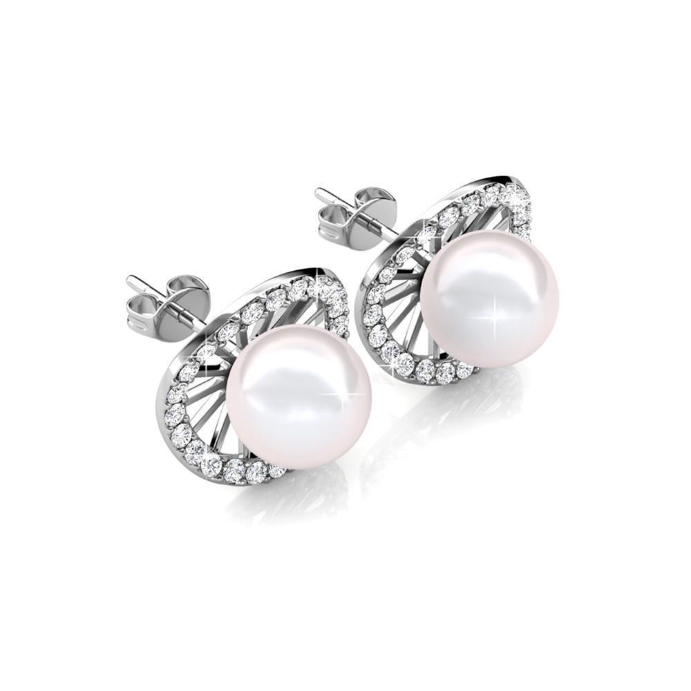 Nina 18k White Gold Plated Pearl Halo Stud Earrings with Swarovski Crystals