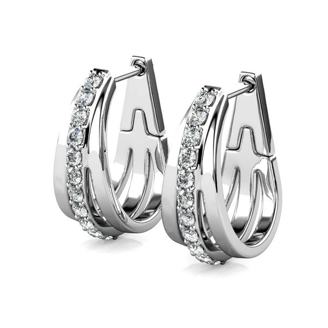 Bella 18k White Gold Plated 17mm Hoop Earrings with Swarovski Crystals