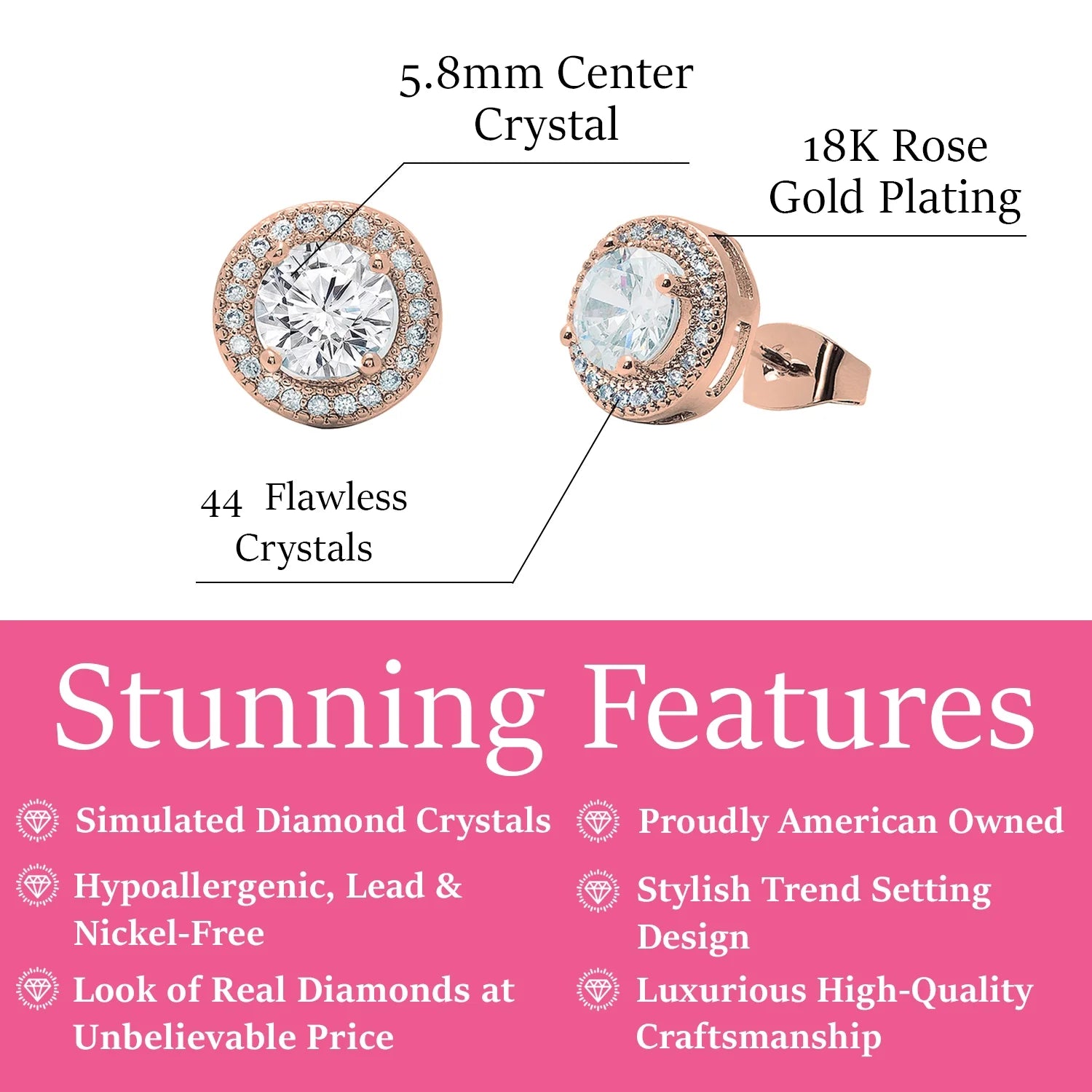 Mariah 18k White Gold Plated Halo Stud Earrings with Round Cut Simulated Diamond Crystals