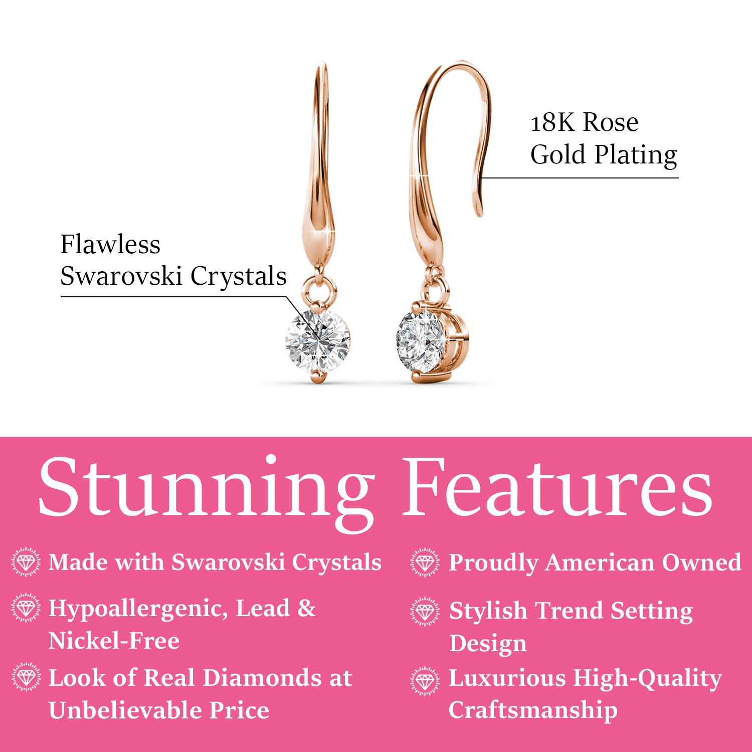 Veronica 18k White Gold Plated Drop Earrings with Swarovski Crystals