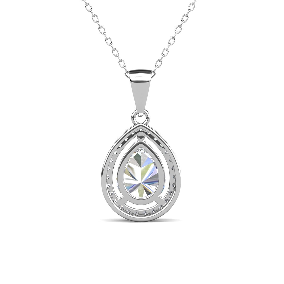Isabel 18k White Gold Plated Halo Teardrop Necklace with Simulated Diamond Crystal
