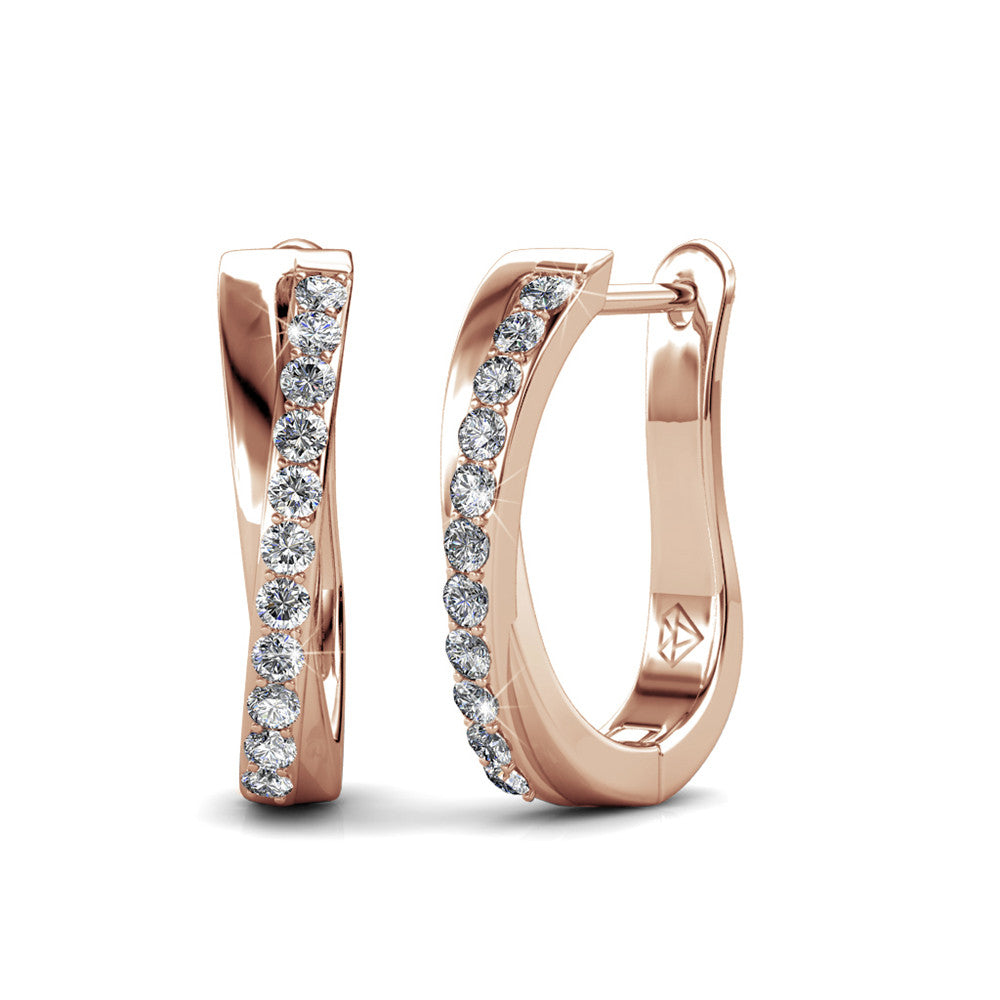Amaya 18k White Gold Plated 16mm Twisted Hoop Earrings with Swarovski Crystals