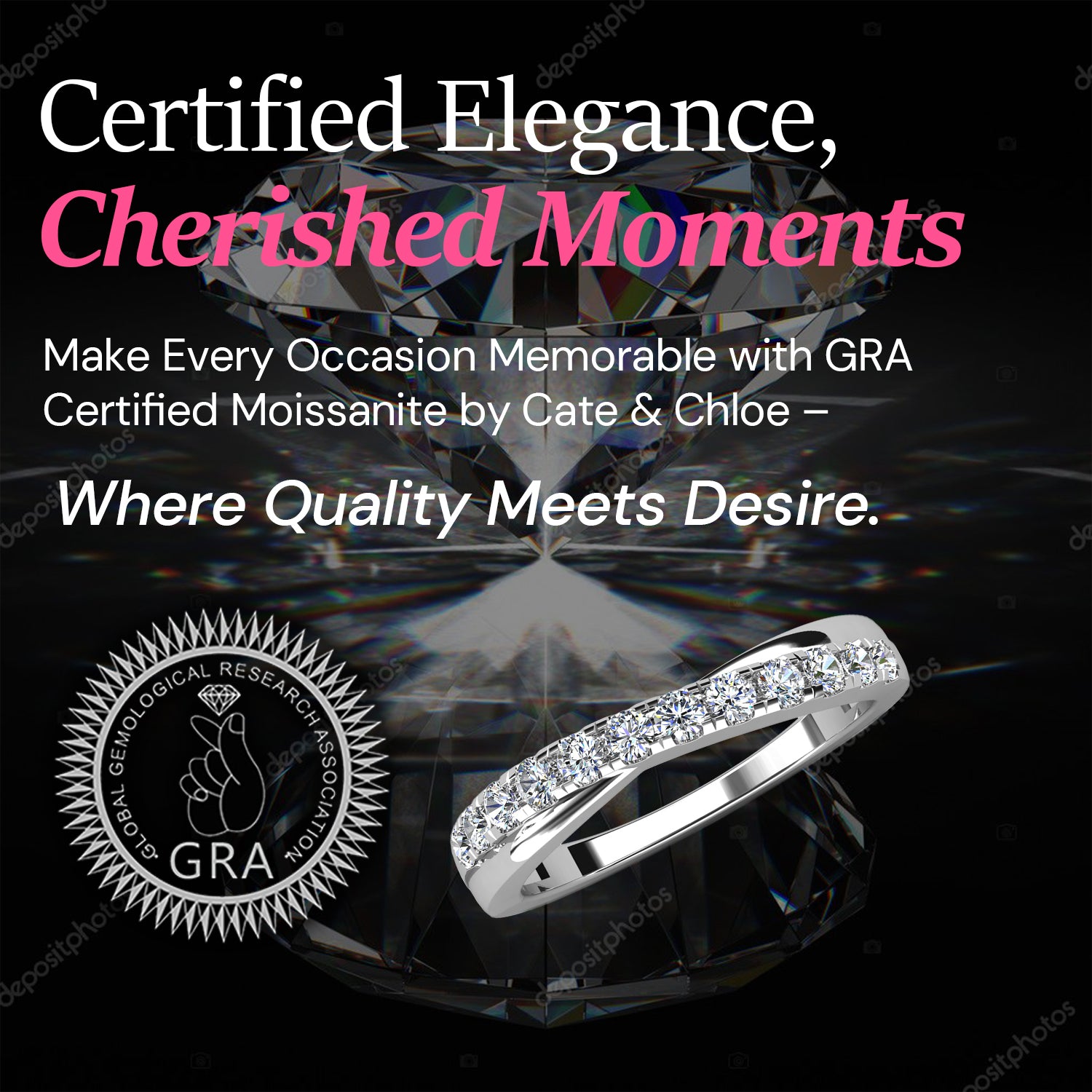 Moissanite by Cate & Chloe Emerson 0.36tcw Round Cut 925 Sterling Silver 18k White Gold Plated Wedding Band