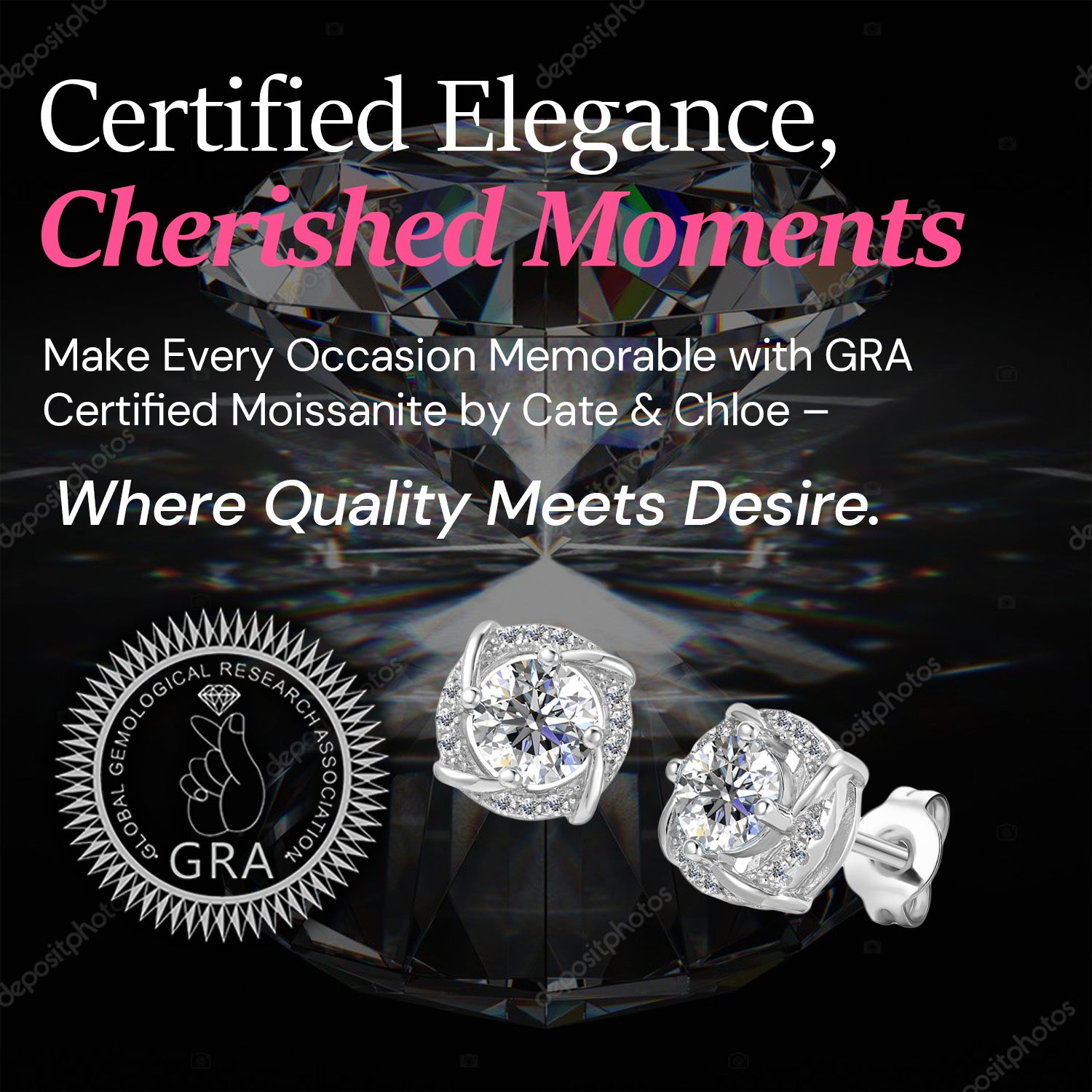 Moissanite by Cate & Chloe Jemma 18k Gold Plated 925 Sterling Silver Stud Earrings 1.12tcw