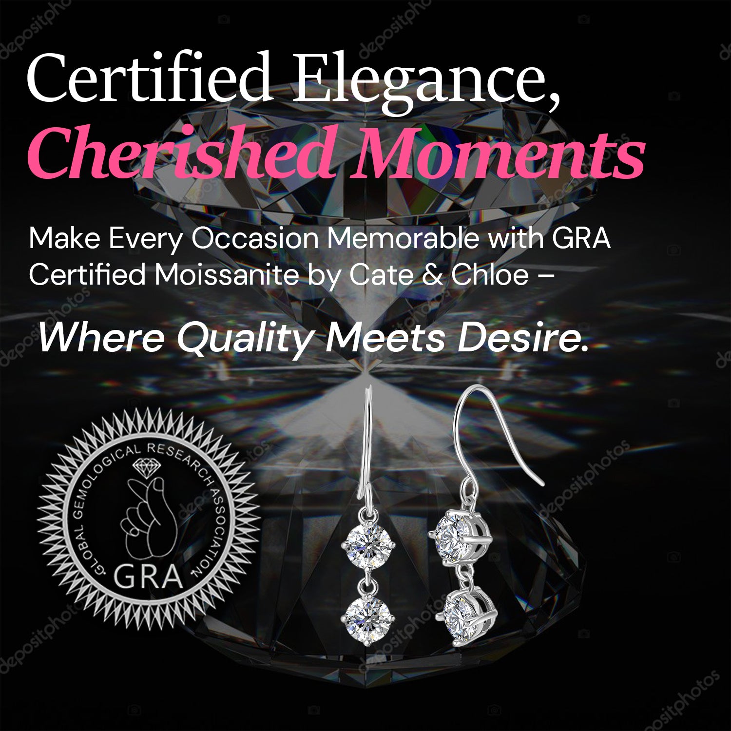 Moissanite by Cate & Chloe Talia 18k Gold Plated 925 Sterling Silver Dangle Earrings 2.0tcw