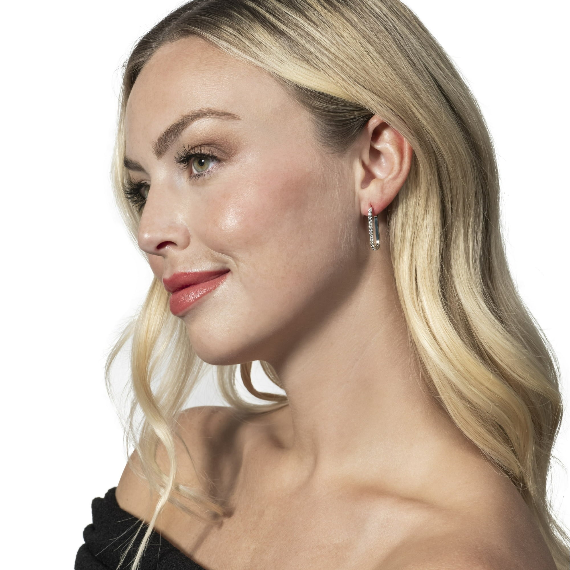 Pack of 2 - Bianca, Nadia 18k White Gold Plated Hoop Earrings with Swarovski Crystals