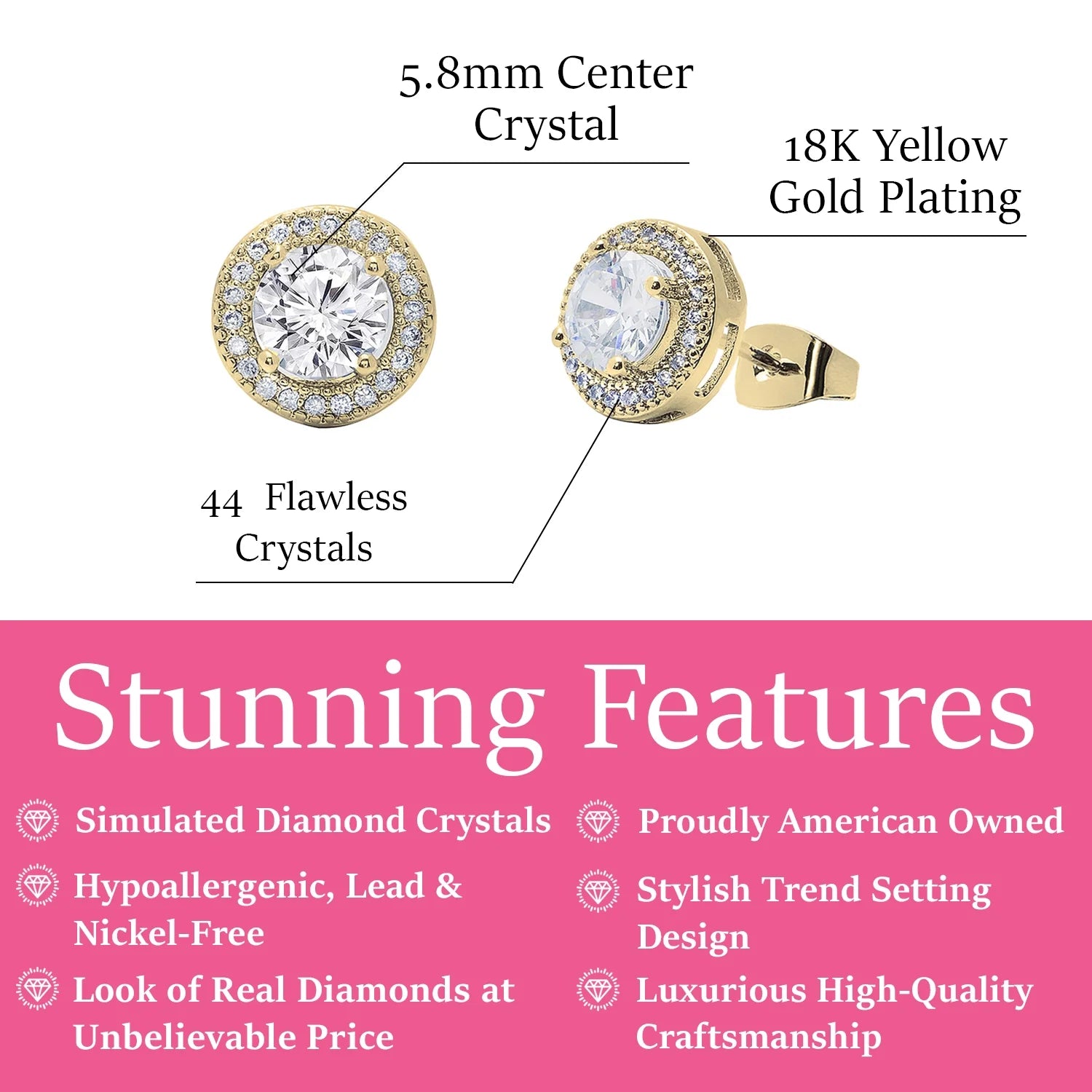 Mariah 18k White Gold Plated Halo Stud Earrings with Round Cut Simulated Diamond Crystals