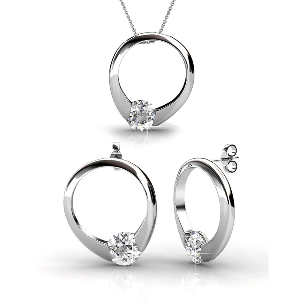Dahlia 18k White Gold Plated Necklace and Earrings Jewelry Set with Swarovski Crystal