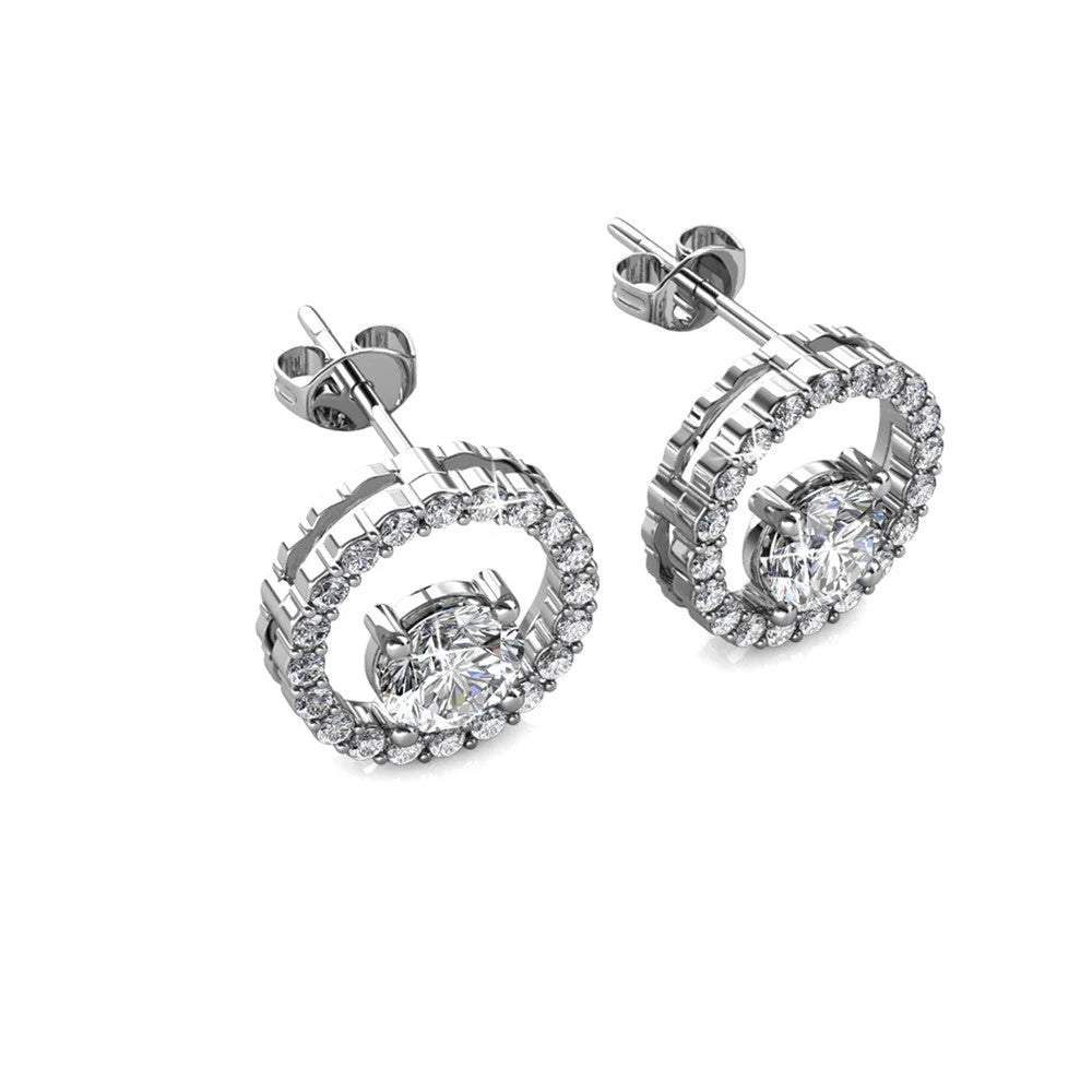 Reign 18k White Gold Plated Halo Drop Stud Earrings with Swarovski Crystals