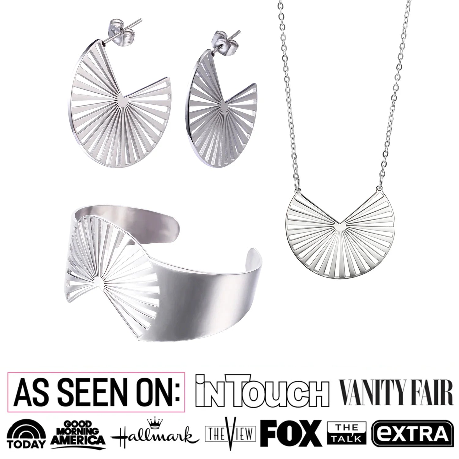 Taylor 18k White Gold Plated Stainless Steel Earrings Bracelet and Necklace Set — Final Sale