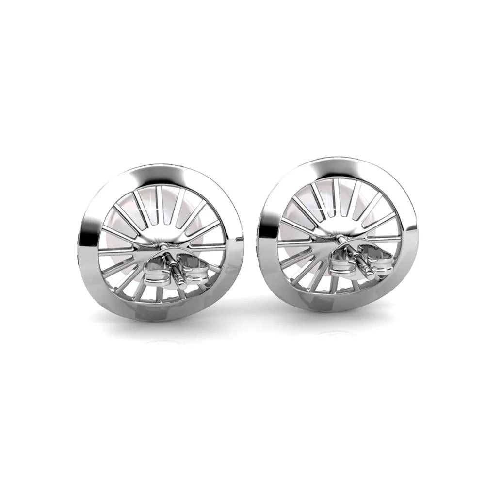 Nina 18k White Gold Plated Pearl Halo Stud Earrings with Swarovski Crystals