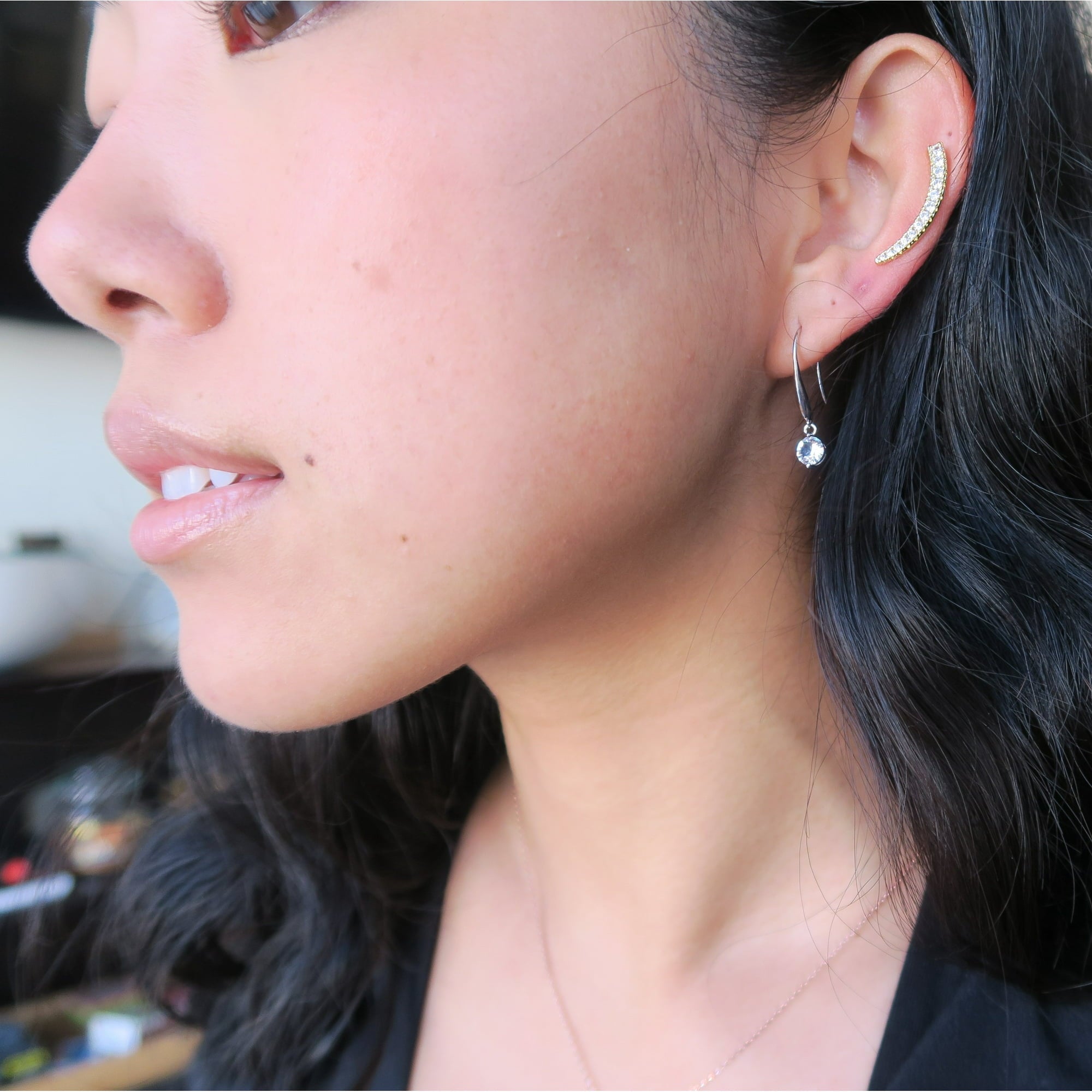 Camila 18k White Gold Plated Ear Climber Earrings with Simulated Diamond Crystals
