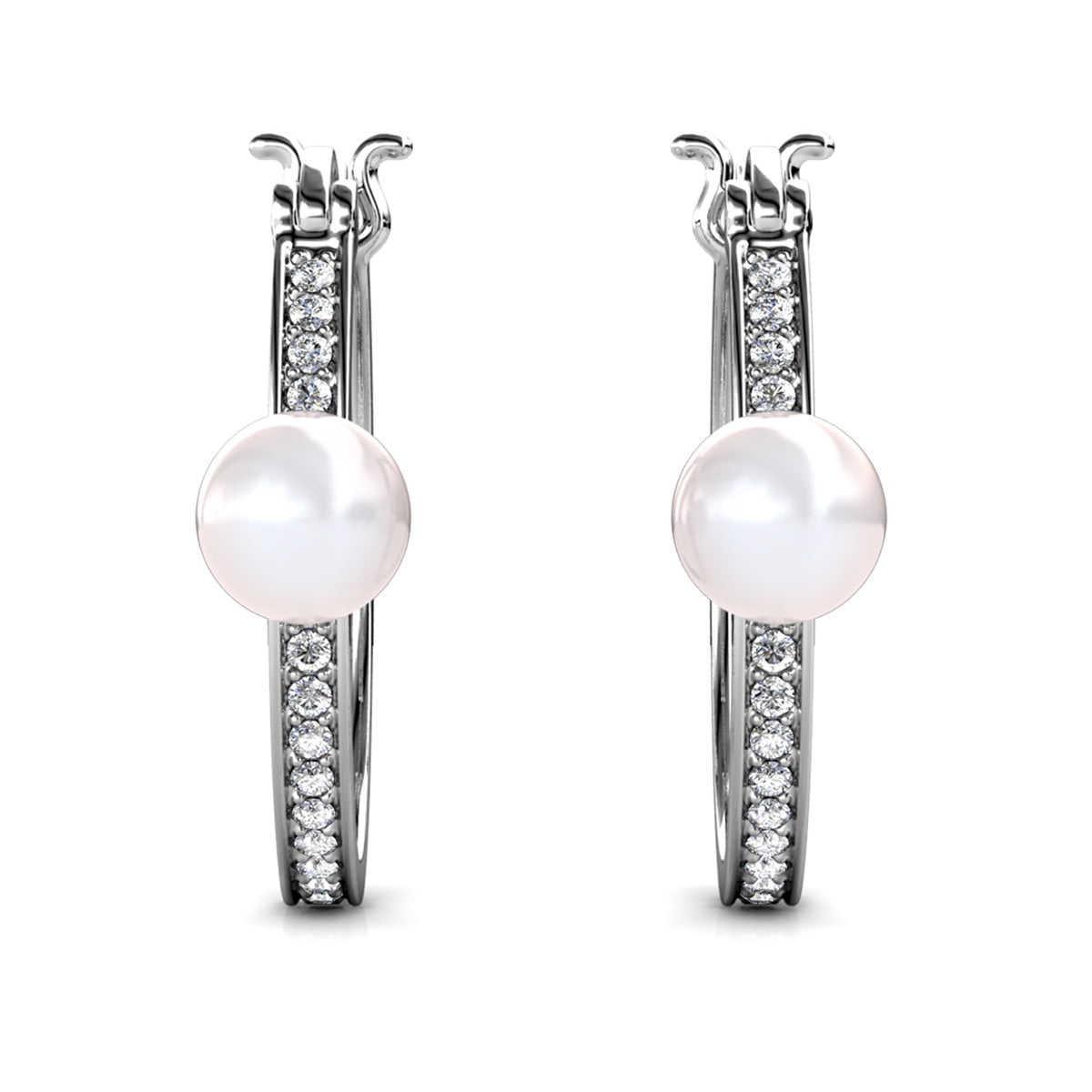 Nyla 18k White Gold Plated 22mm Pearl Hoop Earrings with Swarovski Crystals