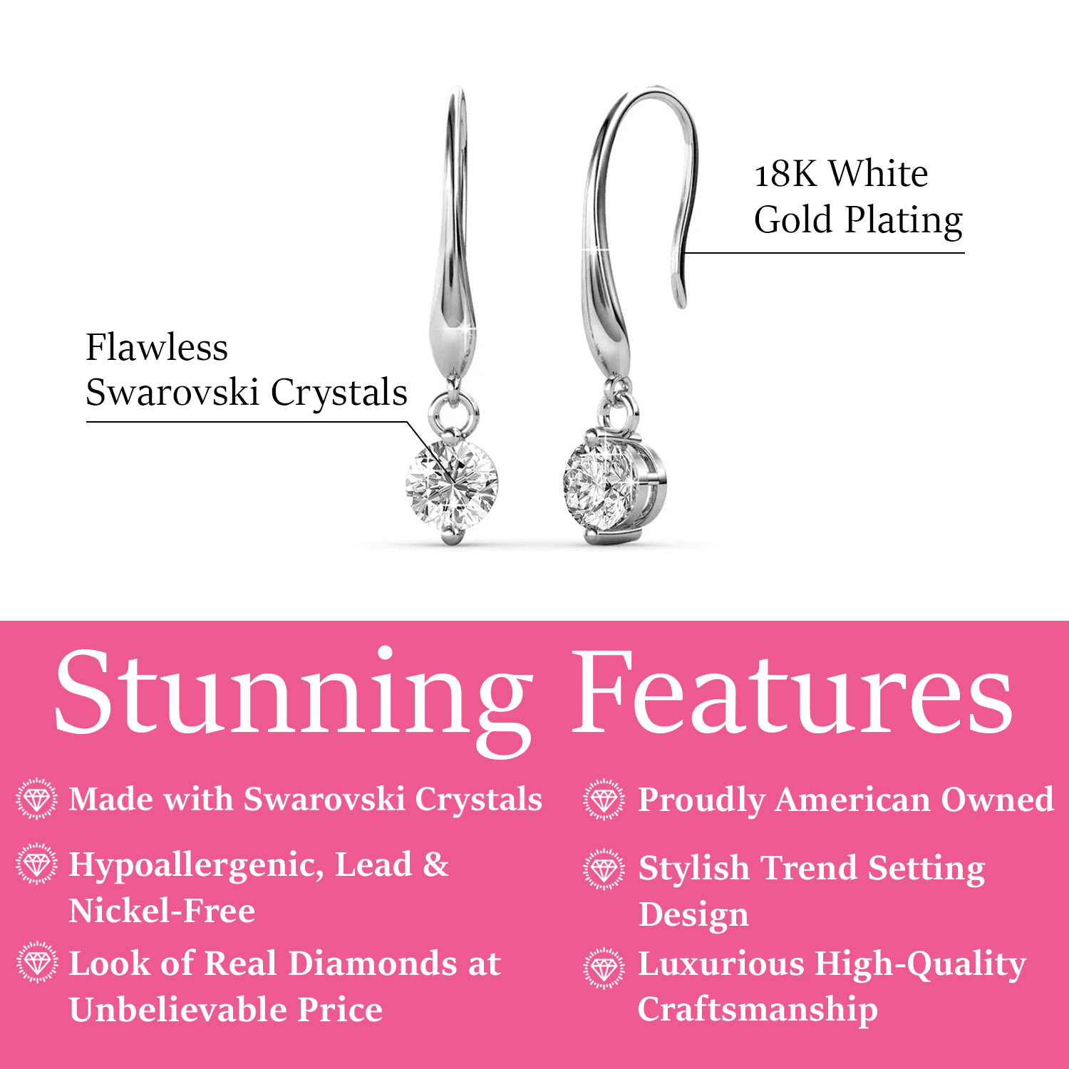 Veronica 18k White Gold Plated Drop Earrings with Swarovski Crystals