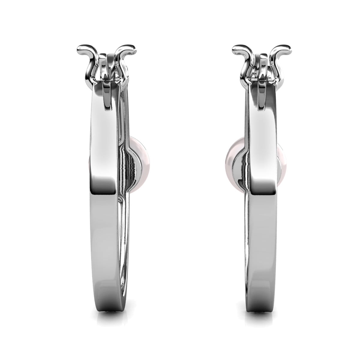 Nyla 18k White Gold Plated 22mm Pearl Hoop Earrings with Swarovski Crystals