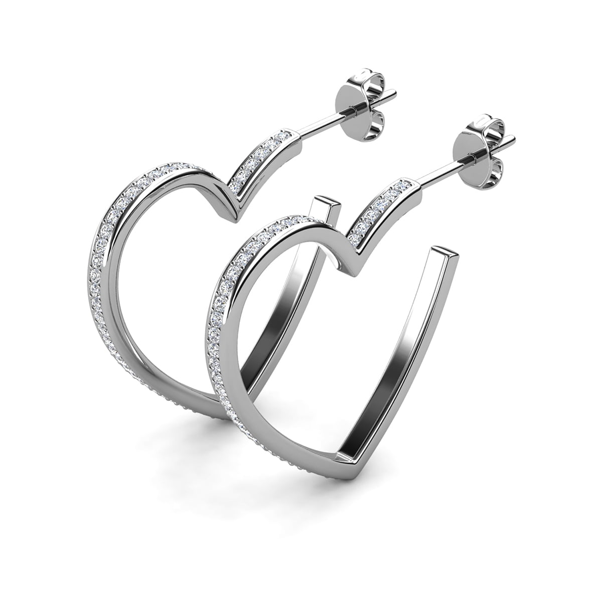 Sylvia 18k White Gold Plated 25mm Heart Hoop Earrings with Swarovski Crystals