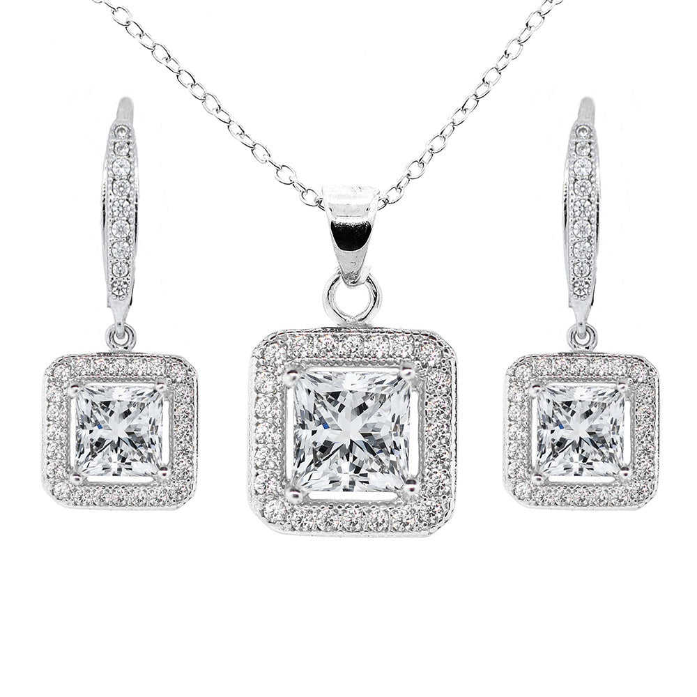 Ivy 18k White Gold Plated Dangle Earring and Necklace Jewelry Set with Simulated Diamond Crystals
