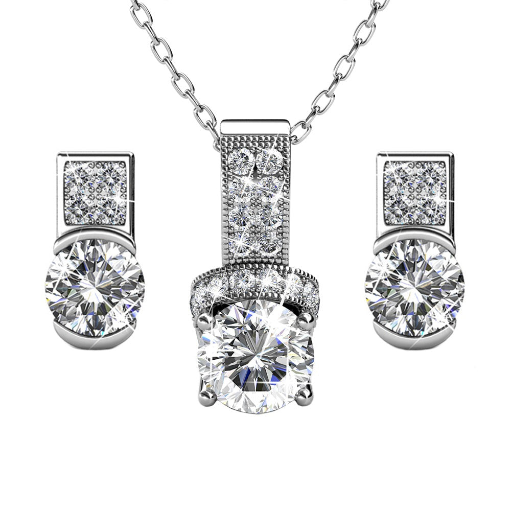 Laya 18k White Gold Pendant Necklace and Earrings Jewelry Set with Swarovski Crystals — Final Sale
