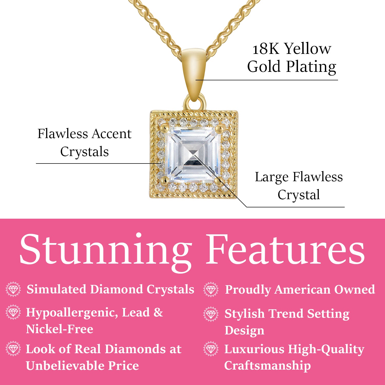 Rebecca 18k White Gold Plated Silver Necklace with Princess Cut Simulated Diamond Crystals — Final Sale