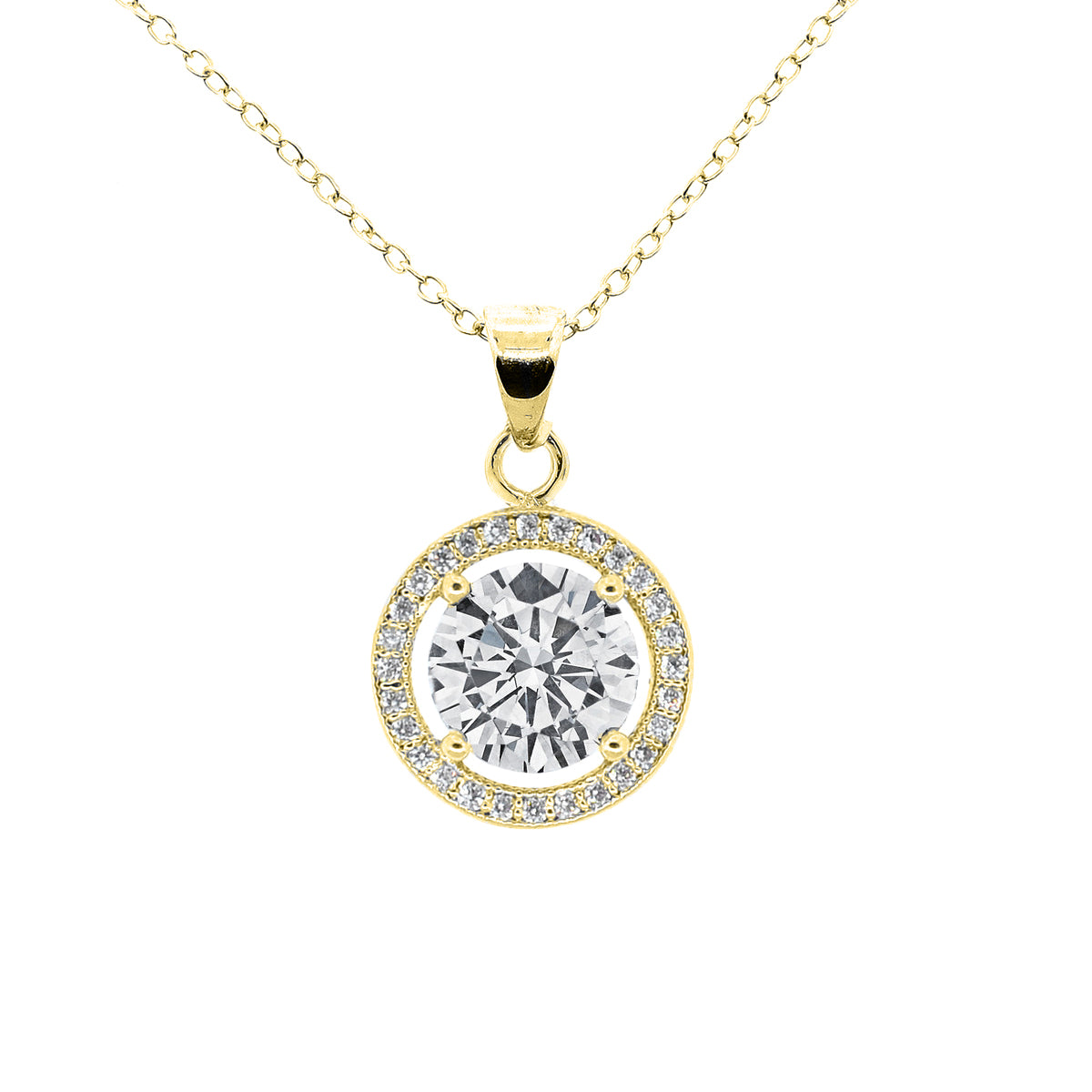 Blake 18k White Gold Plated Halo Pendant Necklace with Simulated Diamond Crystals