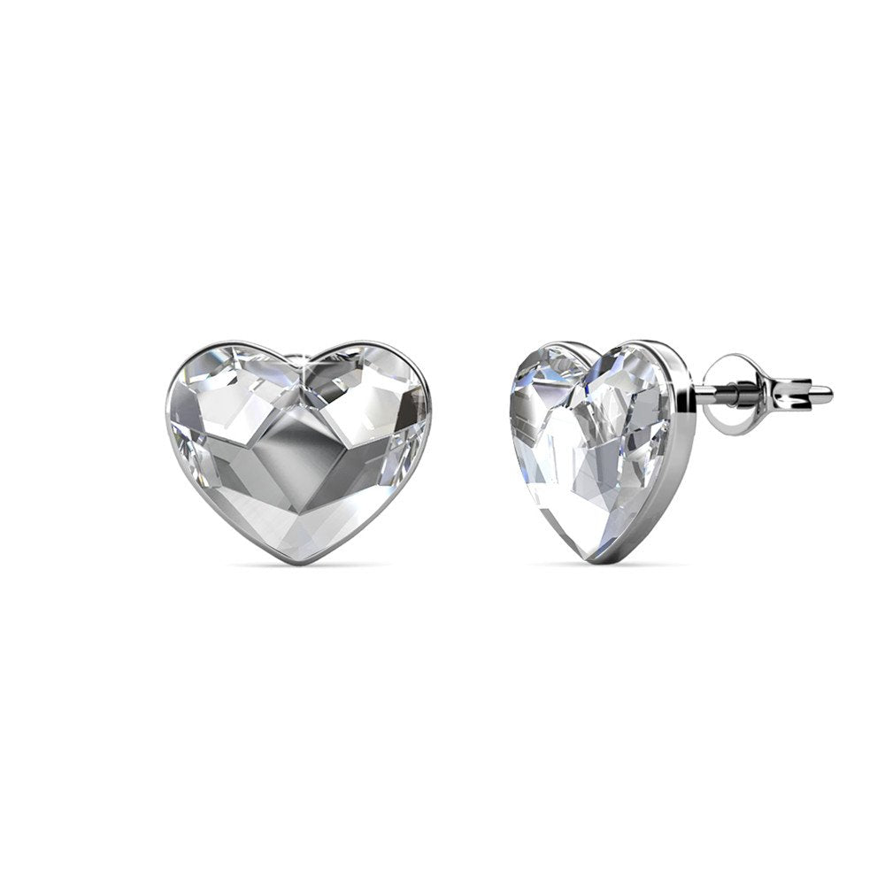 Violet 18k White Gold Plated Heart Stud Earrings with Swarovski Crystals