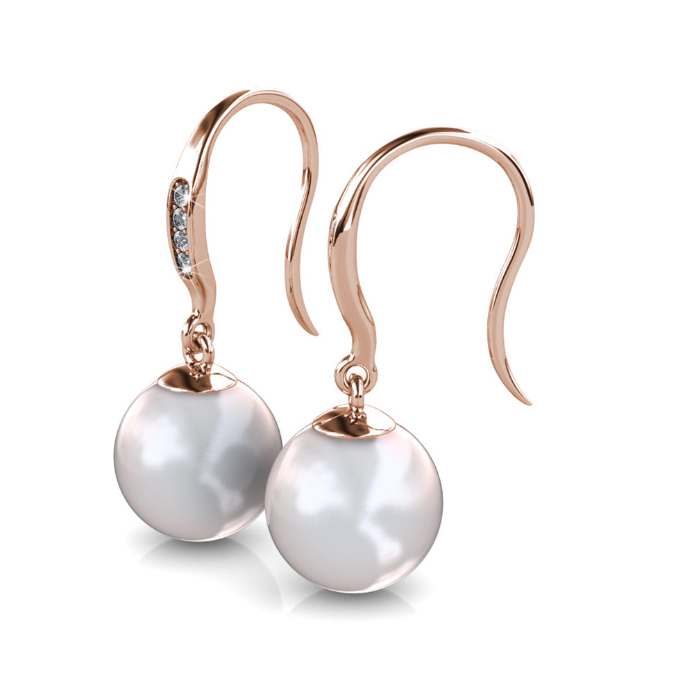 Betty 18k White Gold Plated Shell Pearl Drop Dangle Earrings with Swarovski Crystals