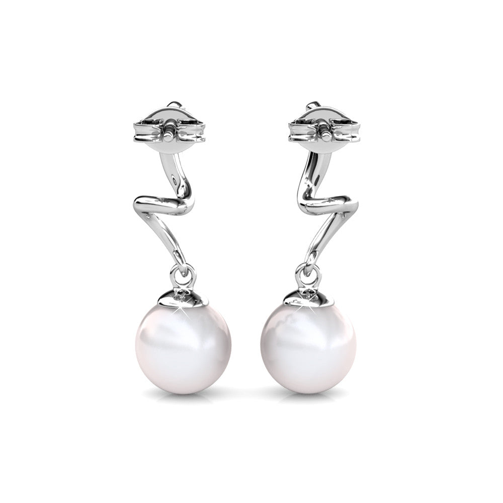 Ophelia 18k White Gold Plated Drop Pearl Earrings with Swarovski Crystals