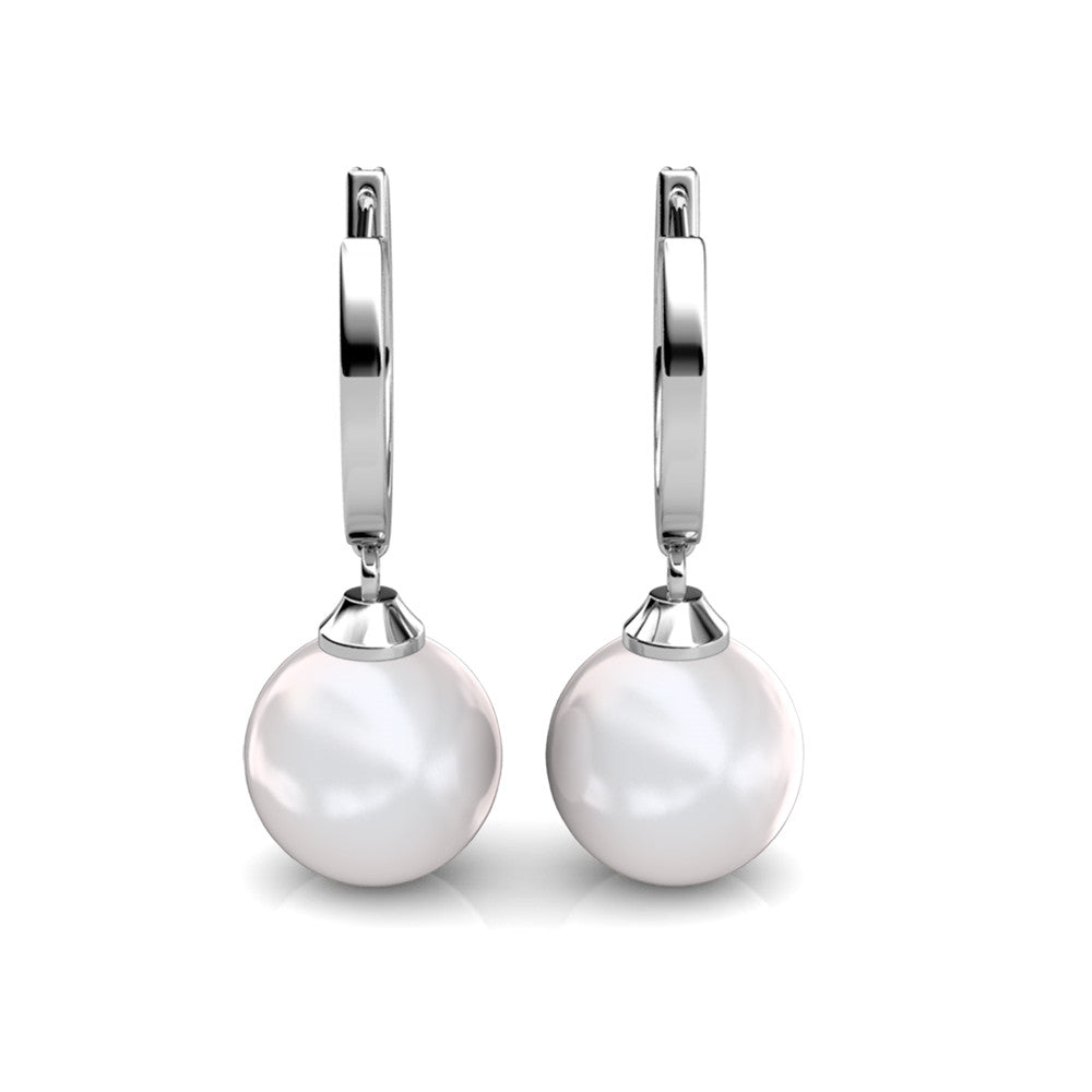 Daphne 18K White Gold Plated Pearl Drop Earrings with Swarovski Crystals