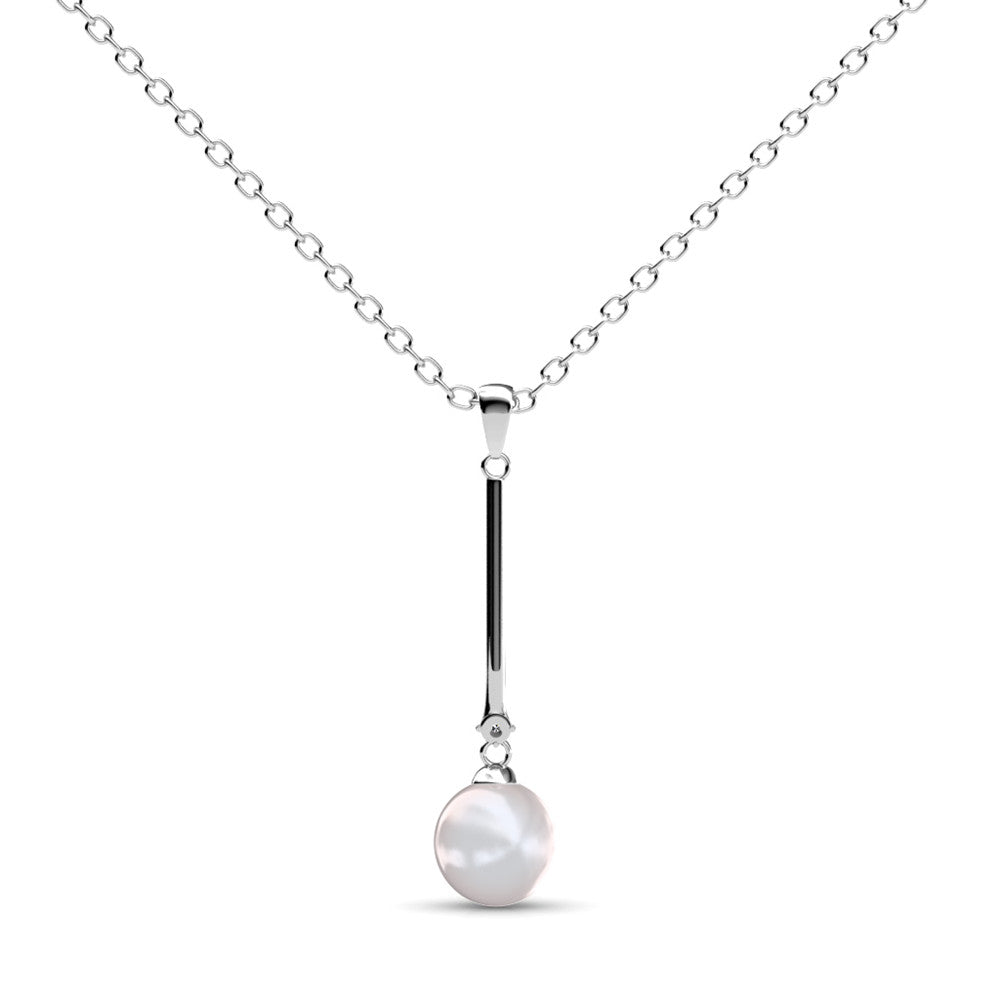 Tatum 18k White Gold Plated Dangle Pearl Pendant Necklace