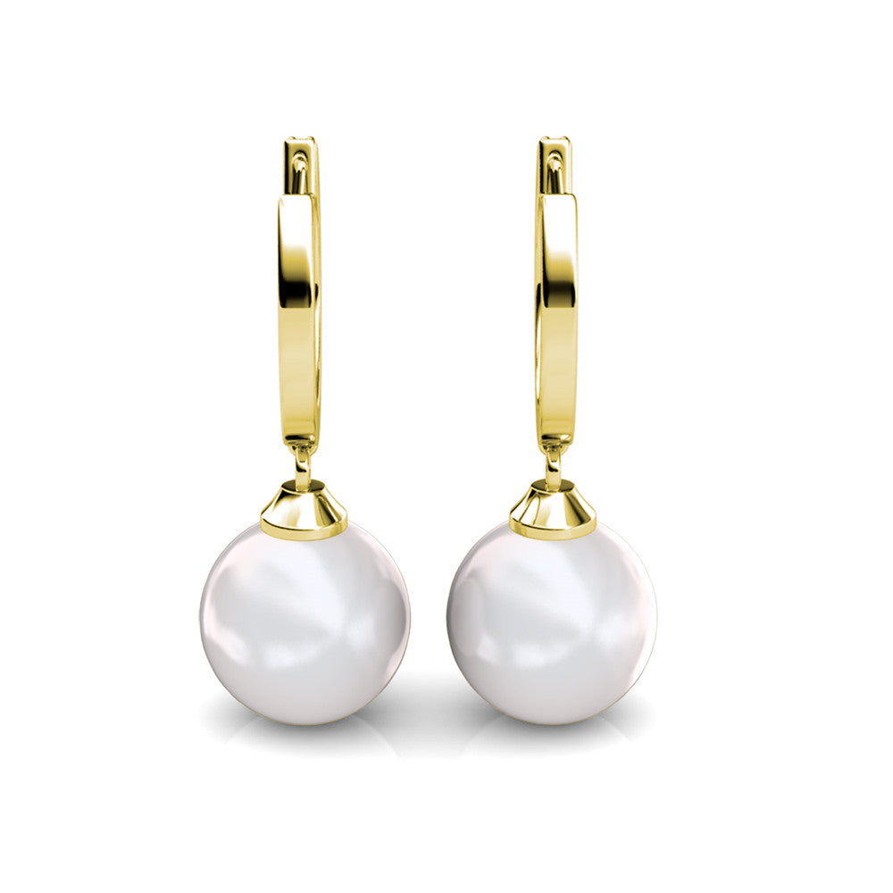 Daphne 18K White Gold Plated Pearl Drop Earrings with Swarovski Crystals