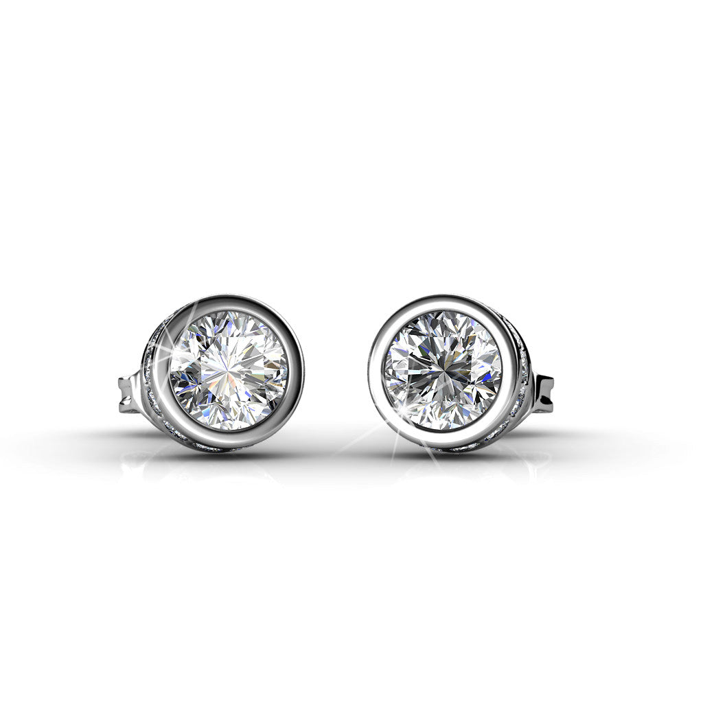 Mae 18k White Gold Plated Stud Earrings with Round Cut Swarovski Crystals