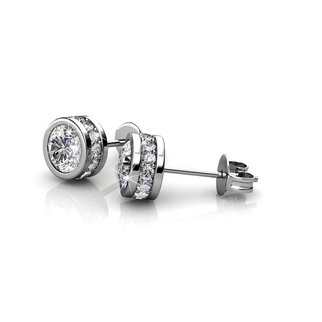 Mae 18k White Gold Plated Stud Earrings with Round Cut Swarovski Crystals