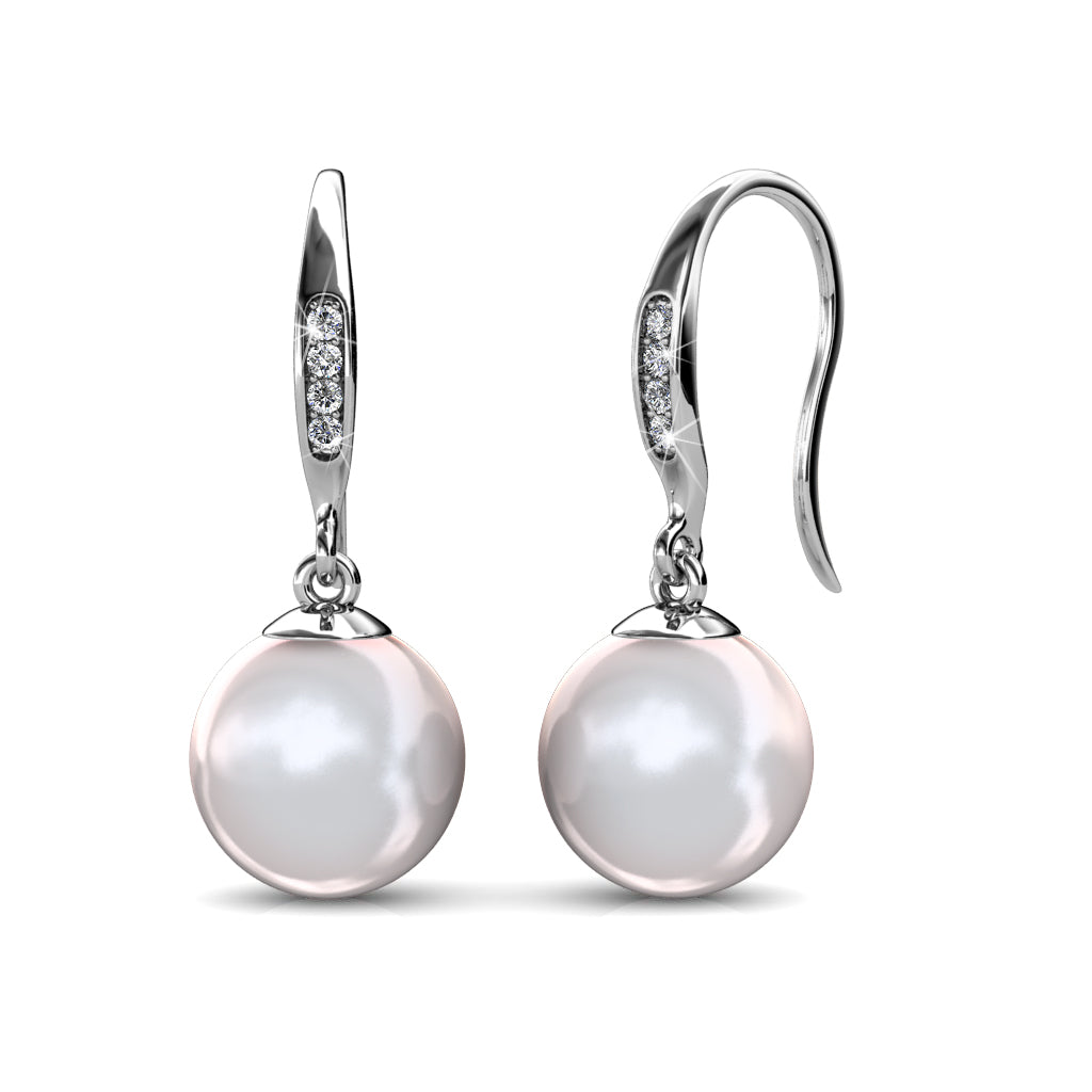 Betty 18k White Gold Plated Freshwater Pearl Drop Dangle Earrings